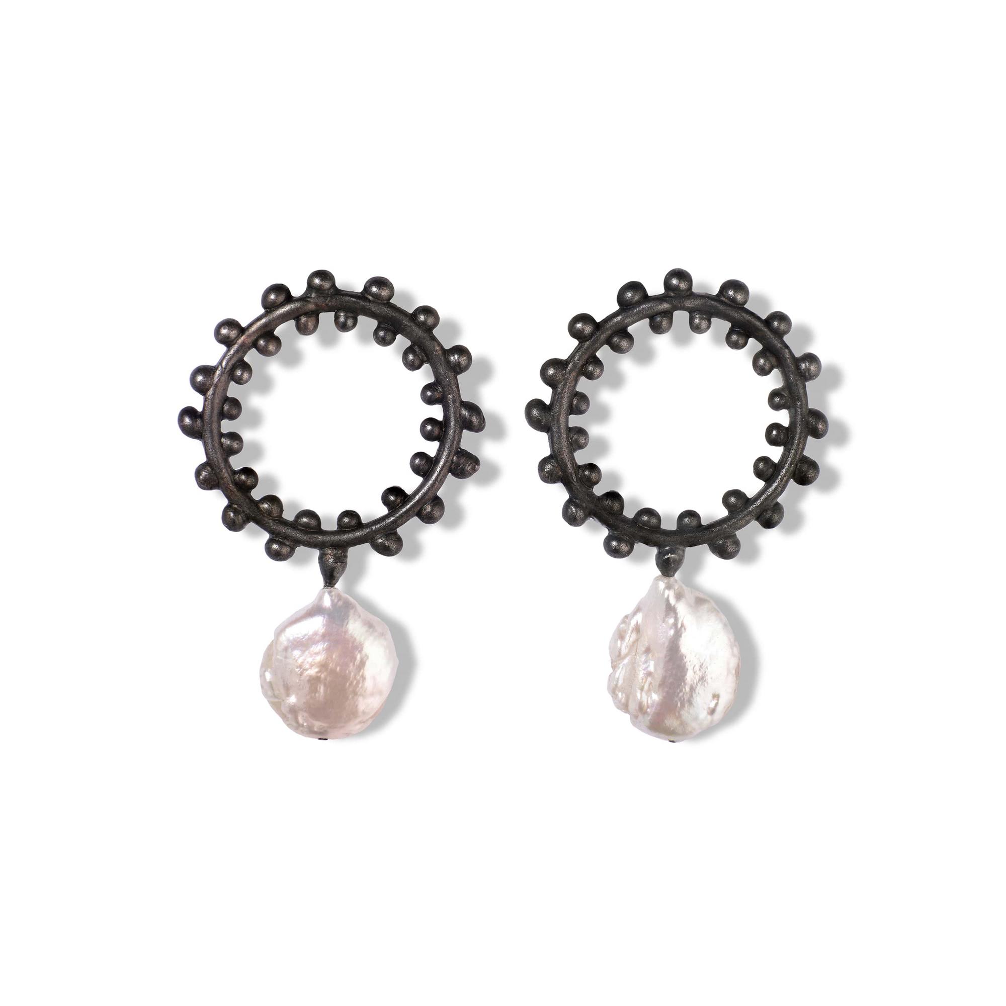 Obo_handcraft Cерьги Круги На Воде с круглым белым жемчугом