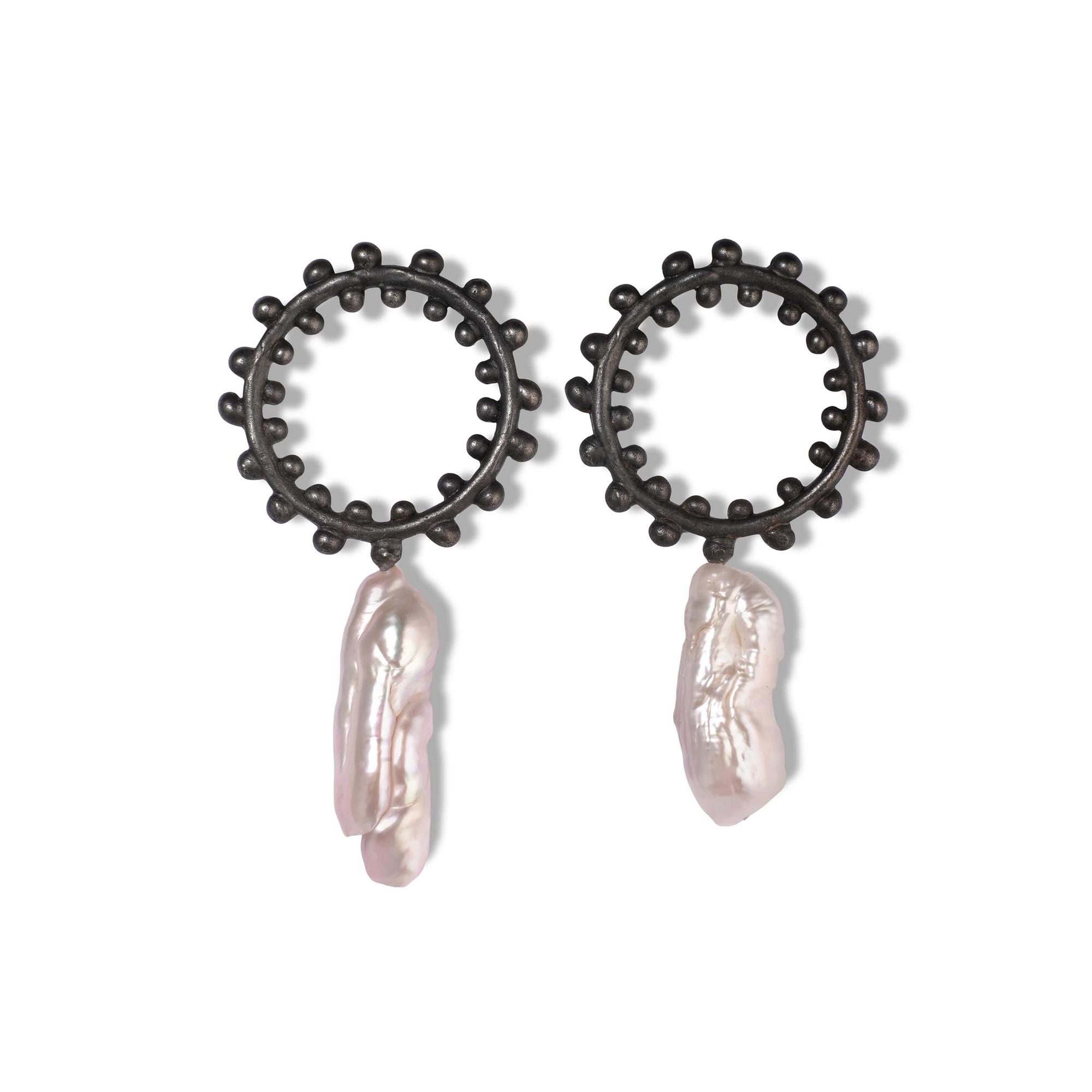 Obo_handcraft Cерьги Круги На Воде с ассиметричным жемчугом