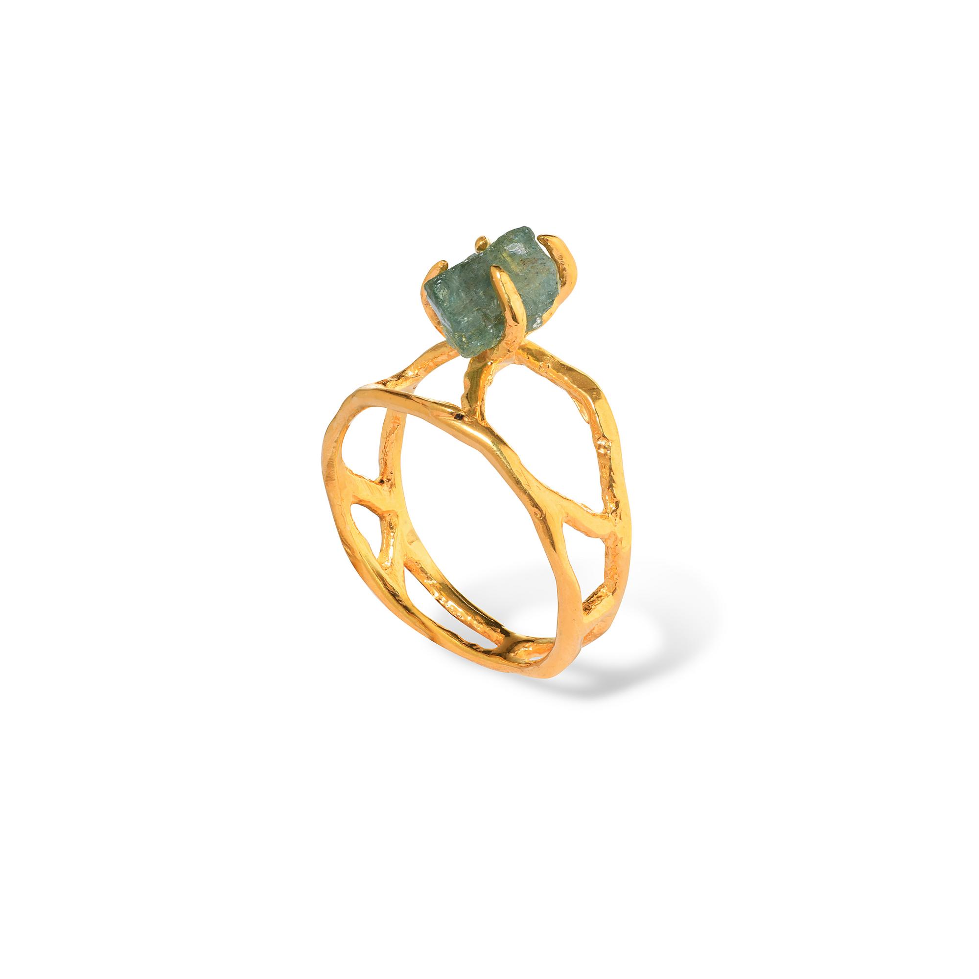 Sergacheva Jewelry Кольцо ажурное в позолоте c зеленым апатитом