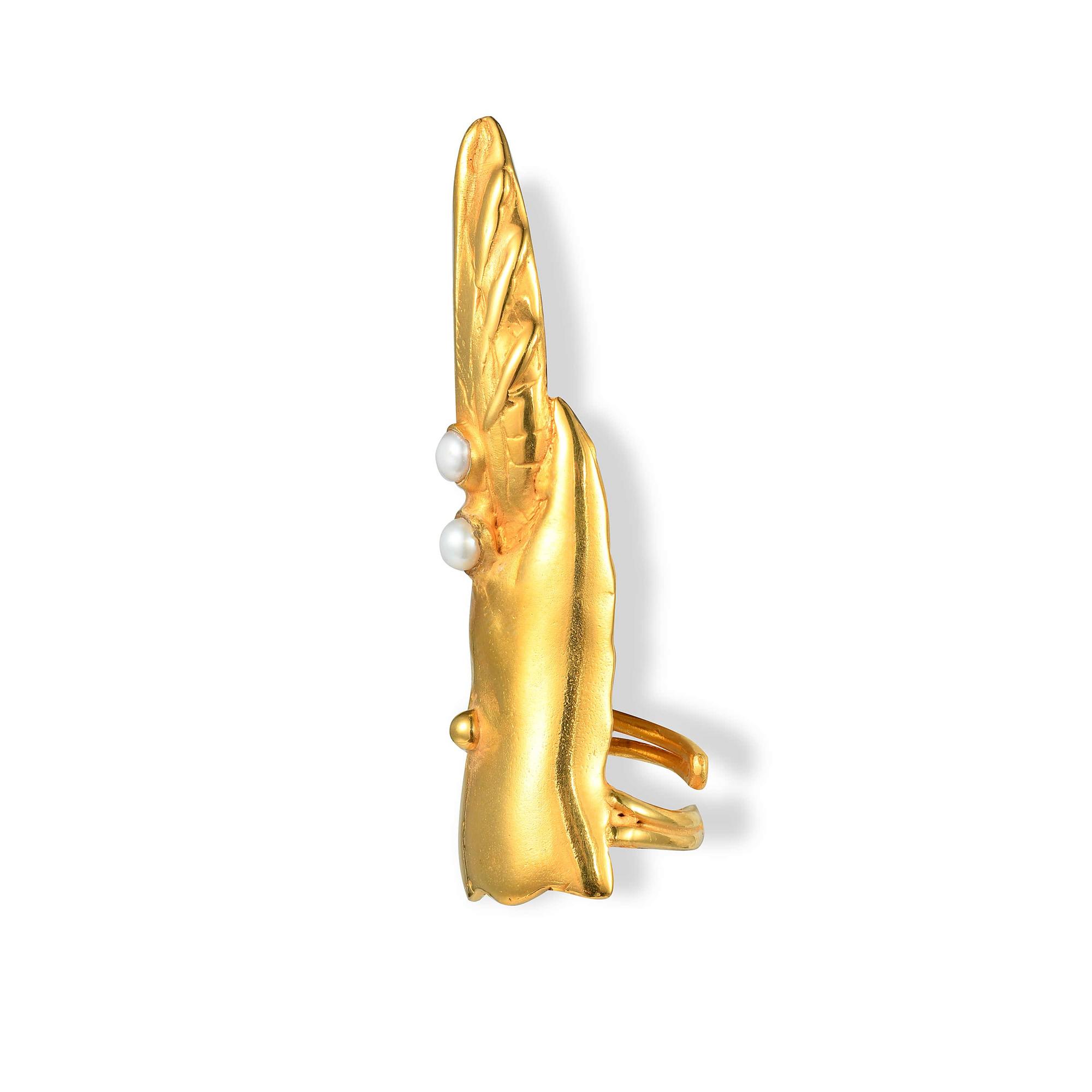 Sergacheva Jewelry Кольцо-палец с жемчугом в позолоте