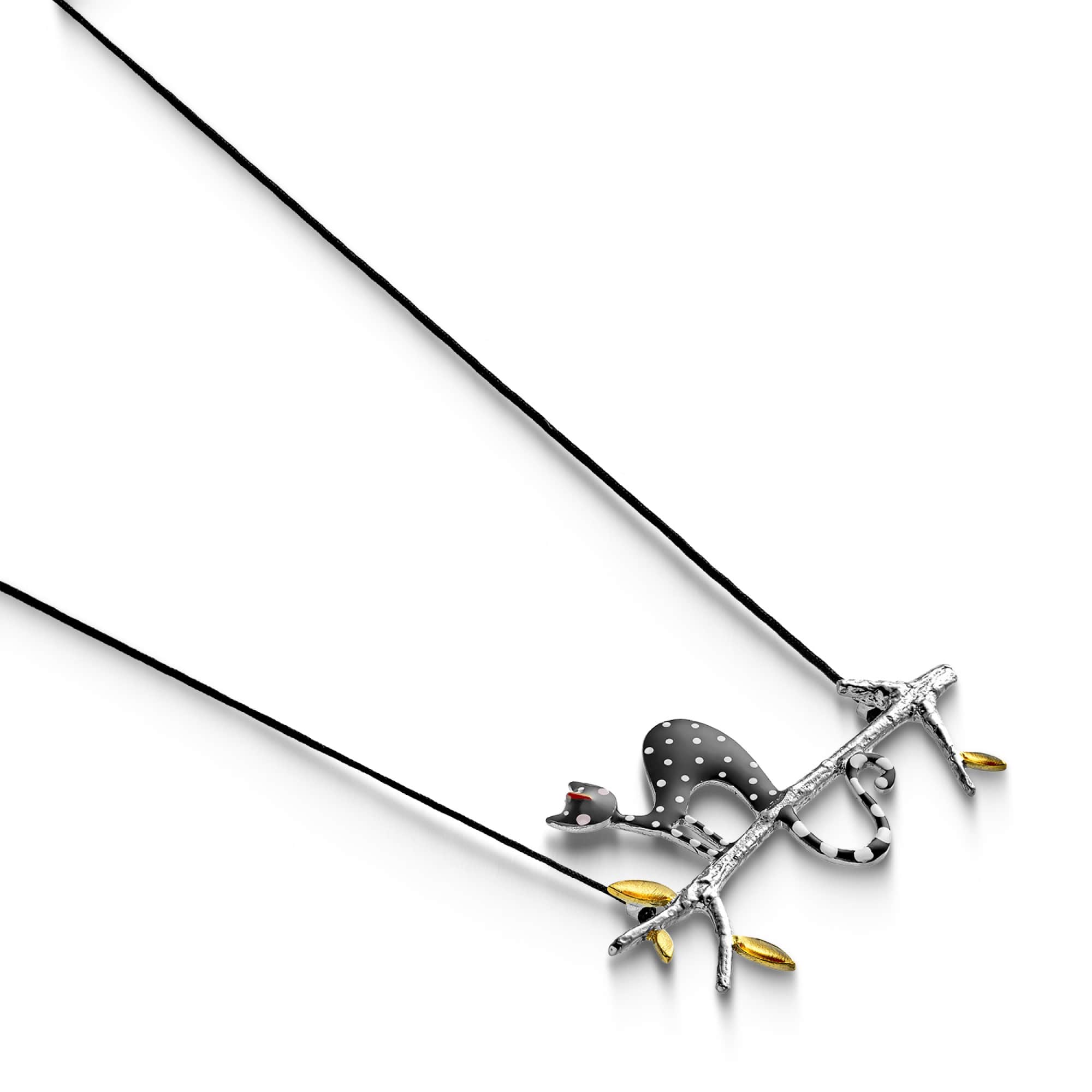 Kiss The Frog Studio Кулон на шнурке с серебряной застежкой Кошка На Ветке II