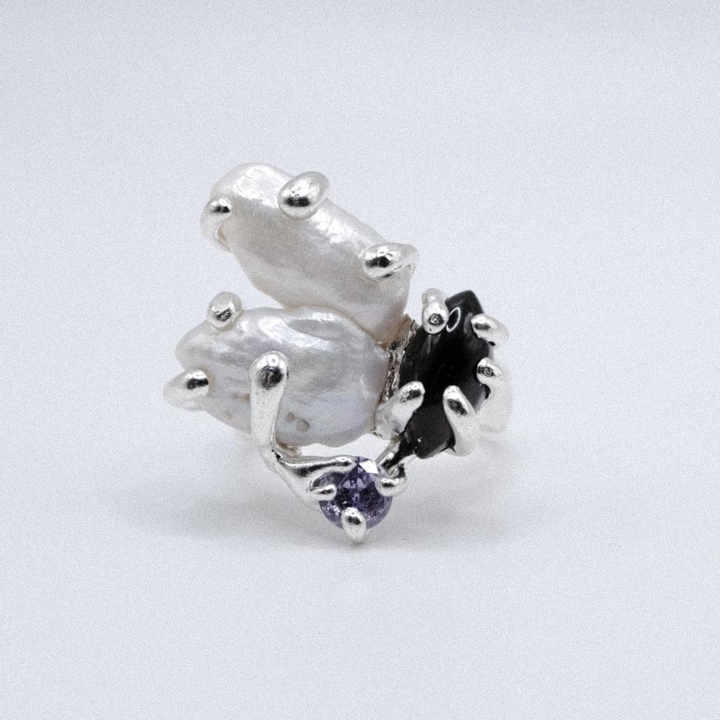 Кольцо с гранатом, жемчугом и фианитом (skol*zko)