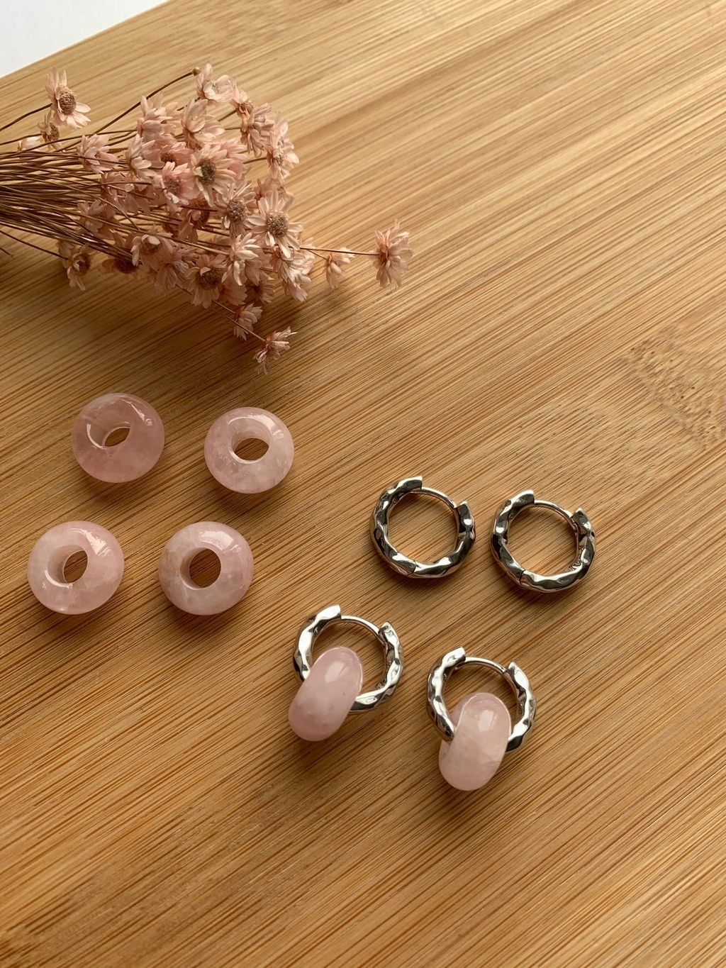 Серьги с розовым кварцем