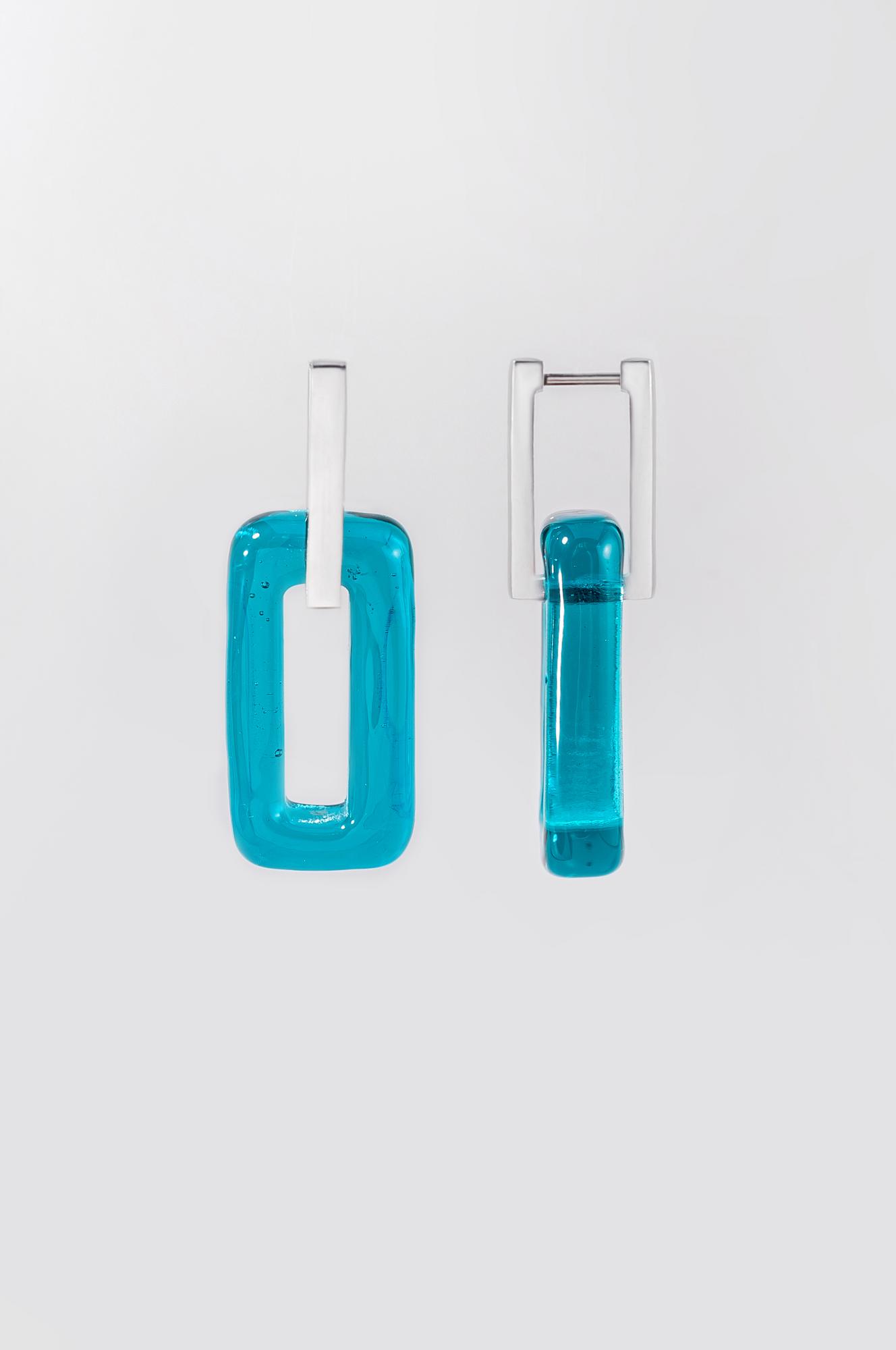 Серьги "Цепи" 4 см /цвет морская волна