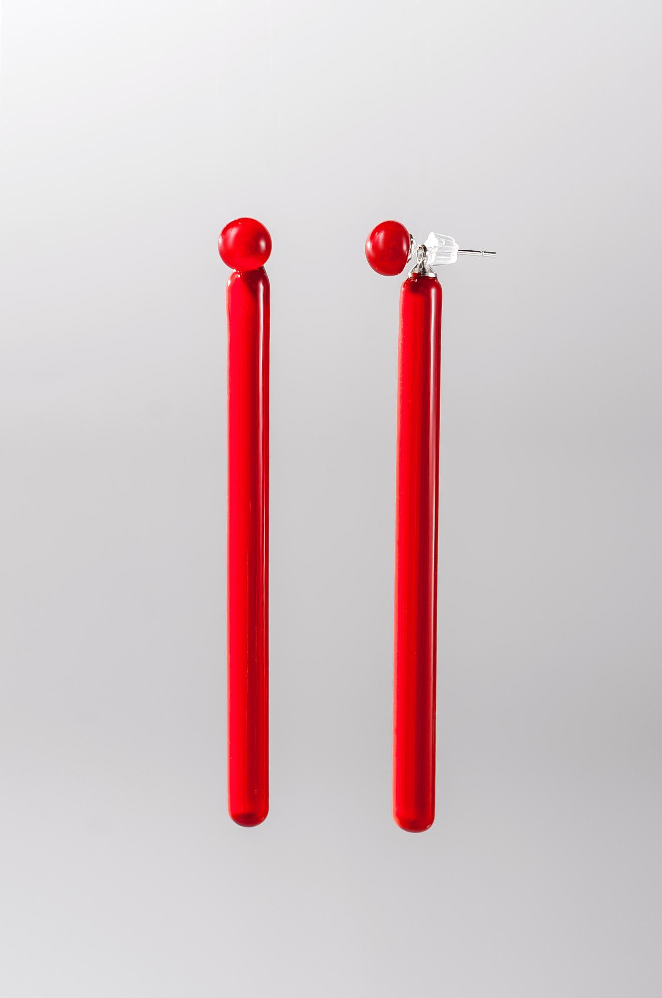 Серьги трансформеры "Палочки" 7 см /цвет  красный