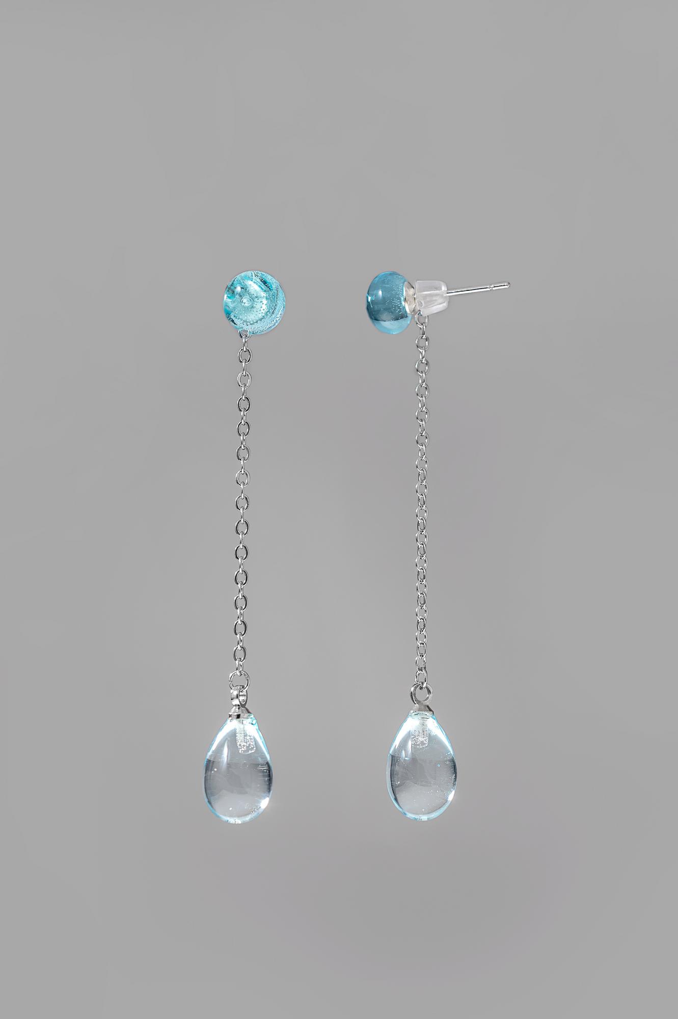 Серьги "Капли с пусетами" трансформеры/ цвет голубая вода