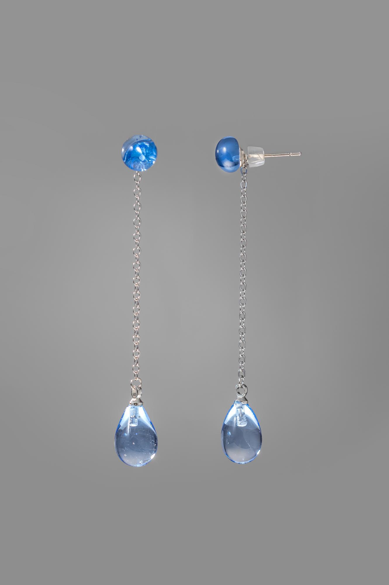 Серьги "Капли с пусетами"  трансформеры /цвет сапфир