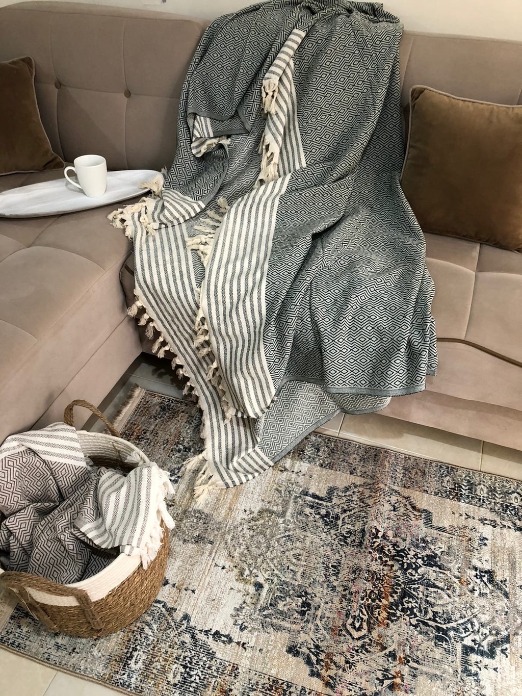 Плед зелёный, ромбы