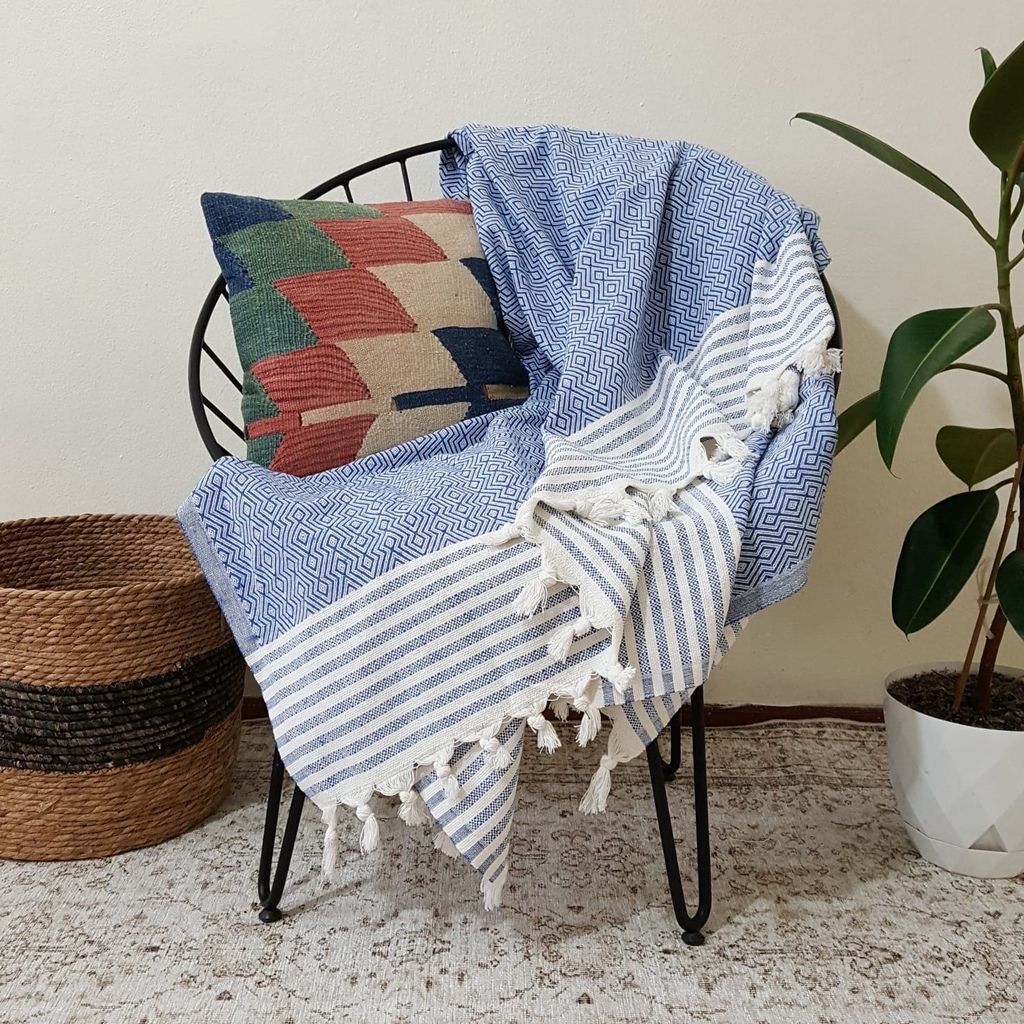 Плед синий, ромбы