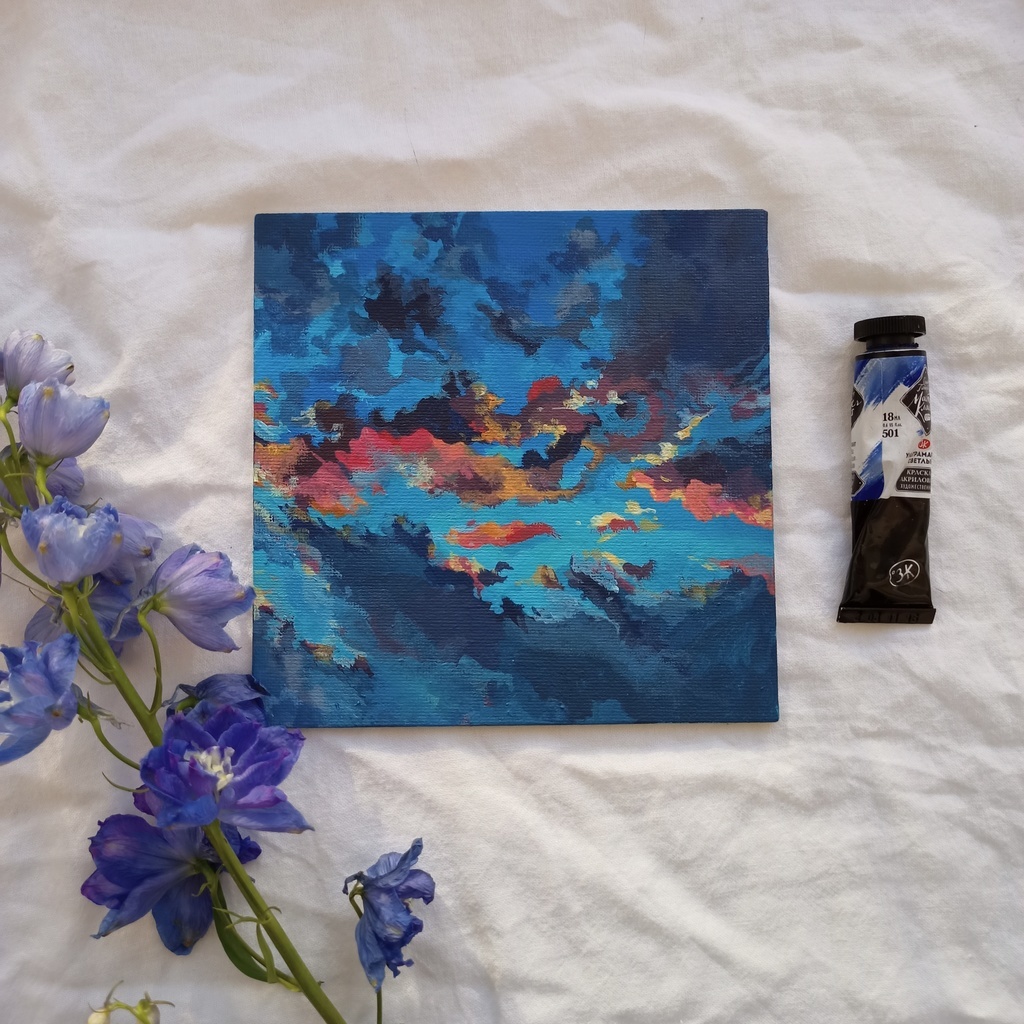 Картина на холсте акрилом пейзаж облака