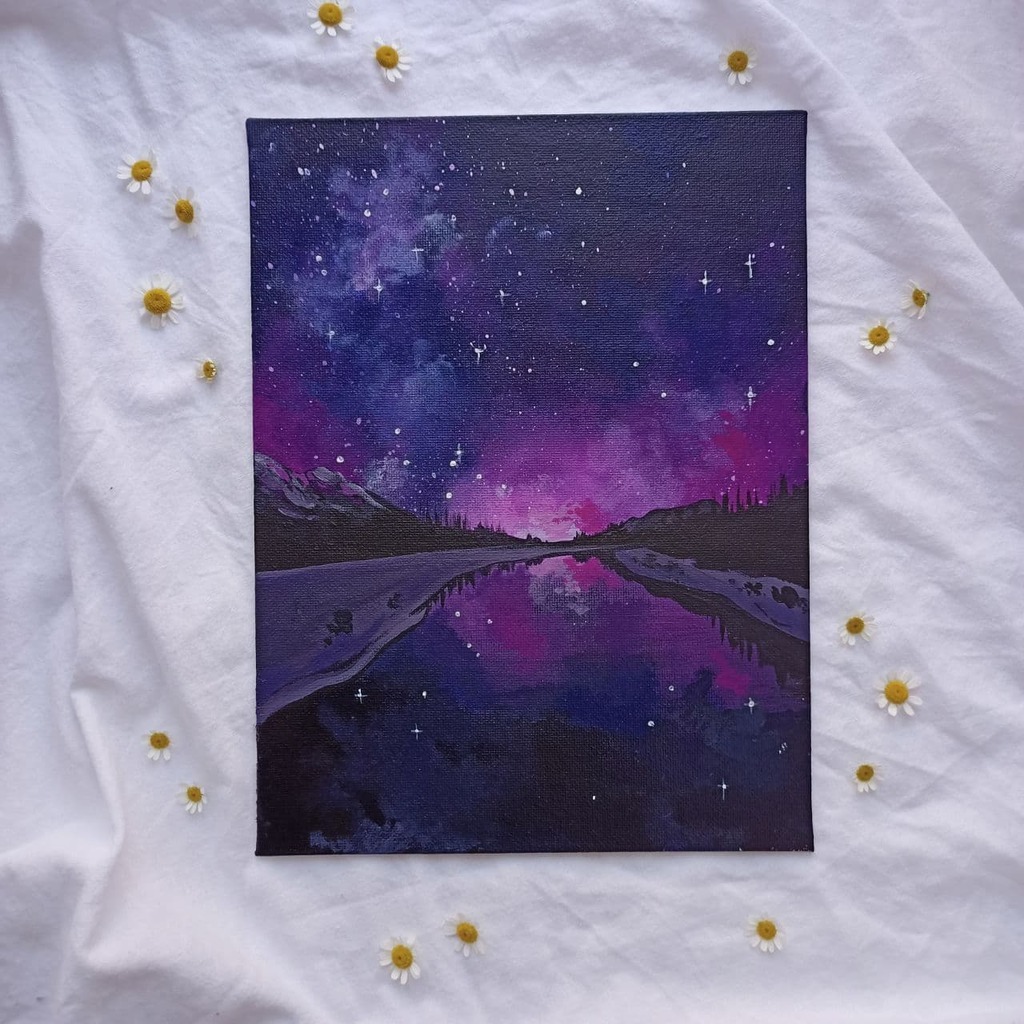 Картина на холсте акрилом пейзаж ночное небо