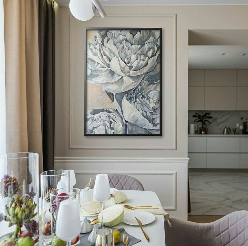 Картина на холсте акрилом белые пионы