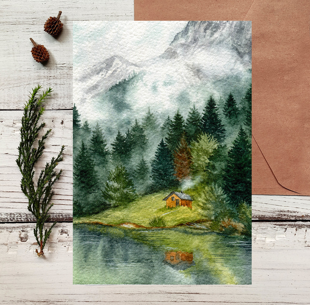 Открытка "Домик у воды"