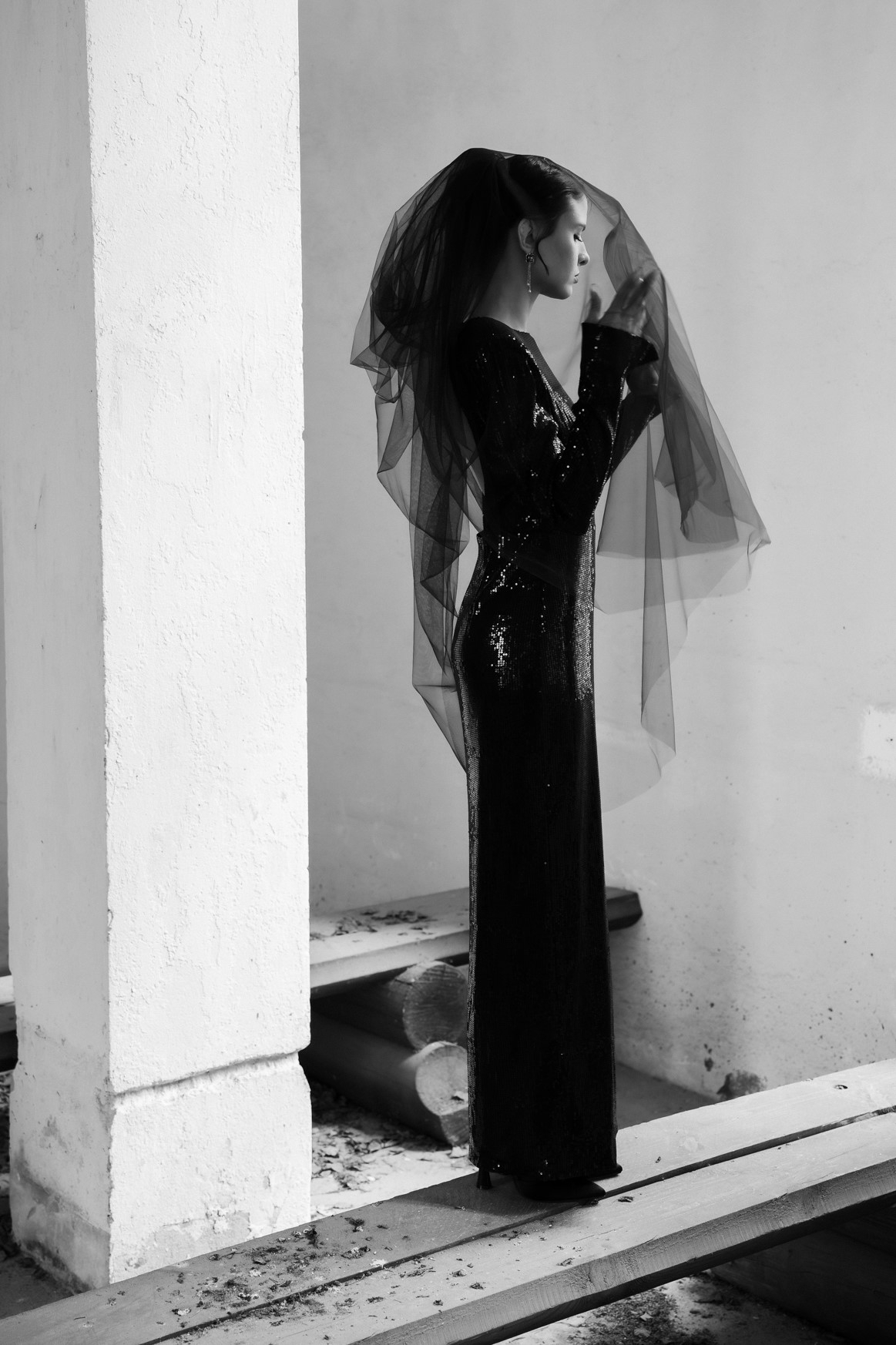 Черная длинная фата