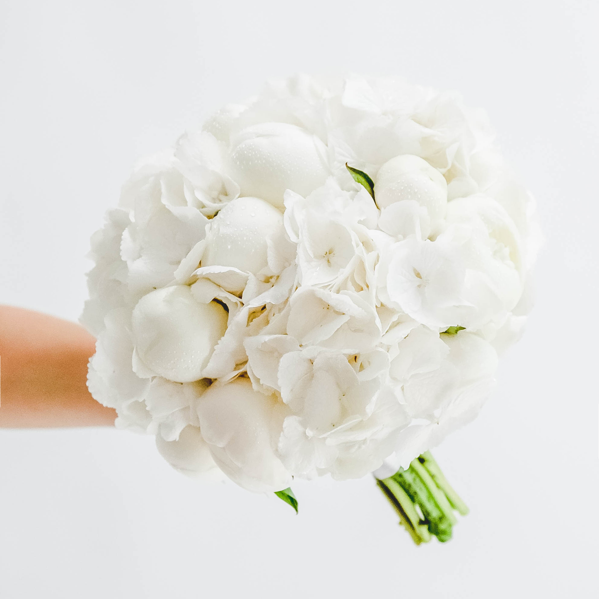 Свадебный букет из гортензий и пионов WHITE
