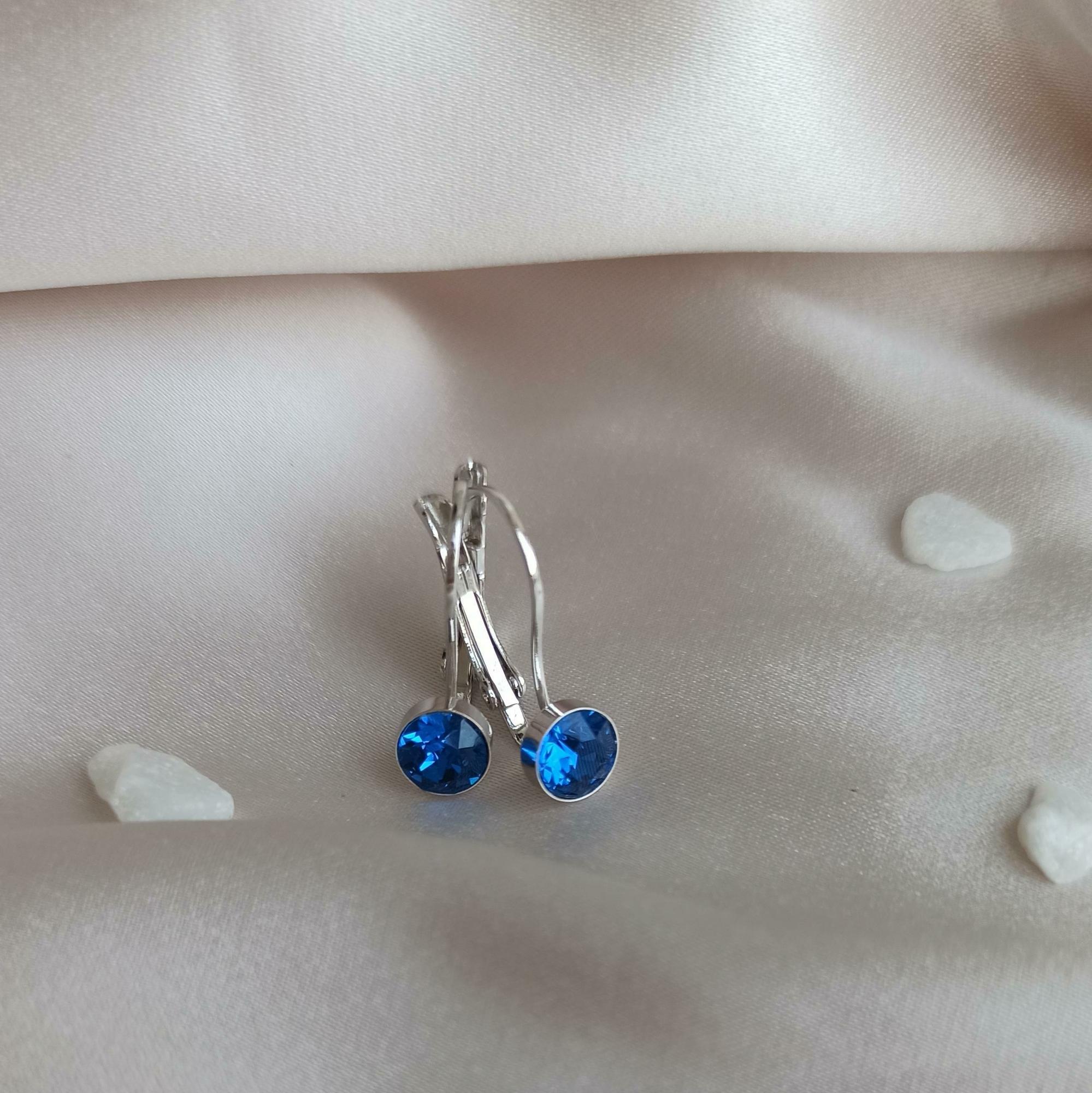Серьги с кристаллами Сваровски Capri blue, родий