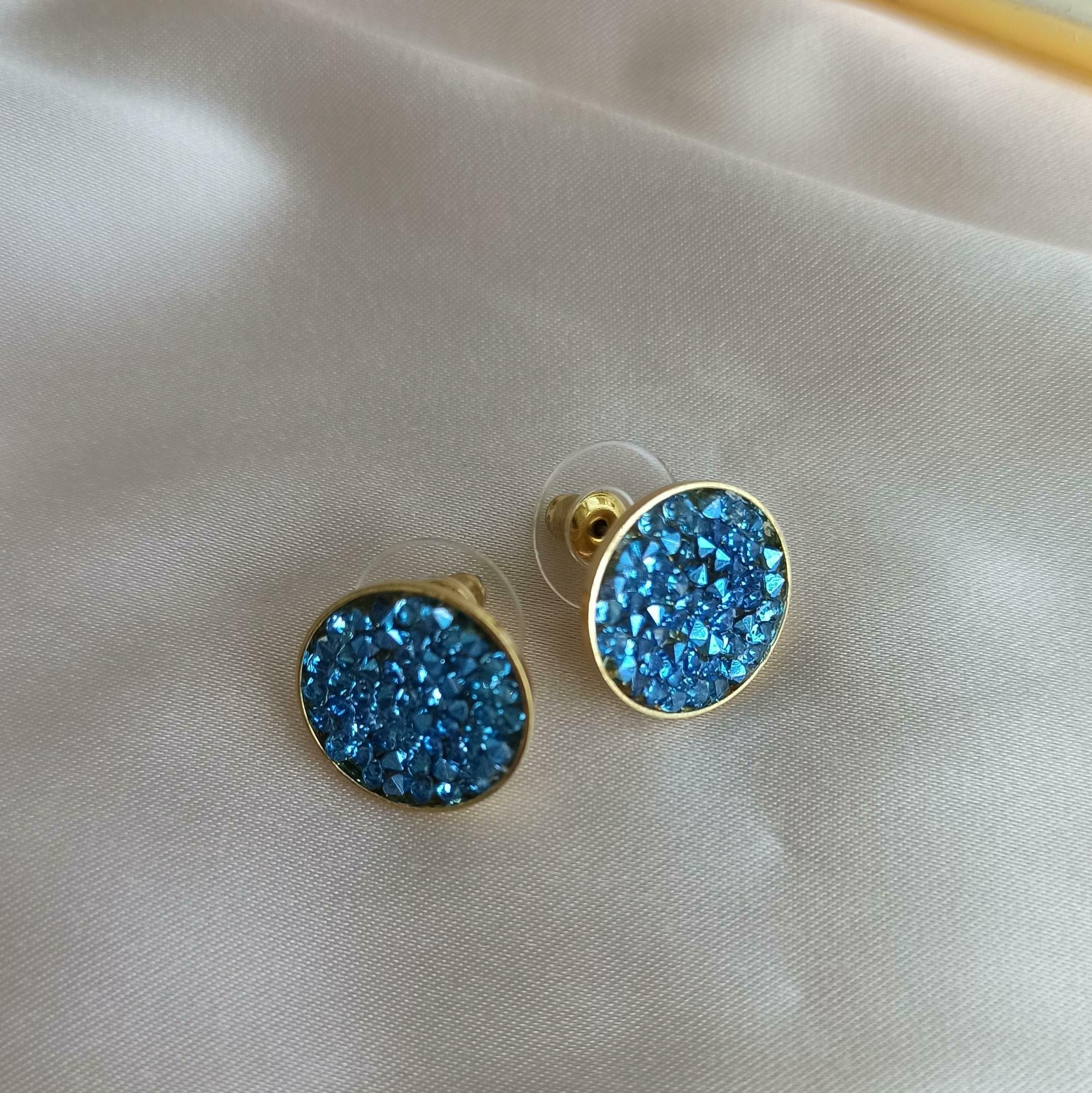 Пусеты Сваровски Aquamarine, золочение