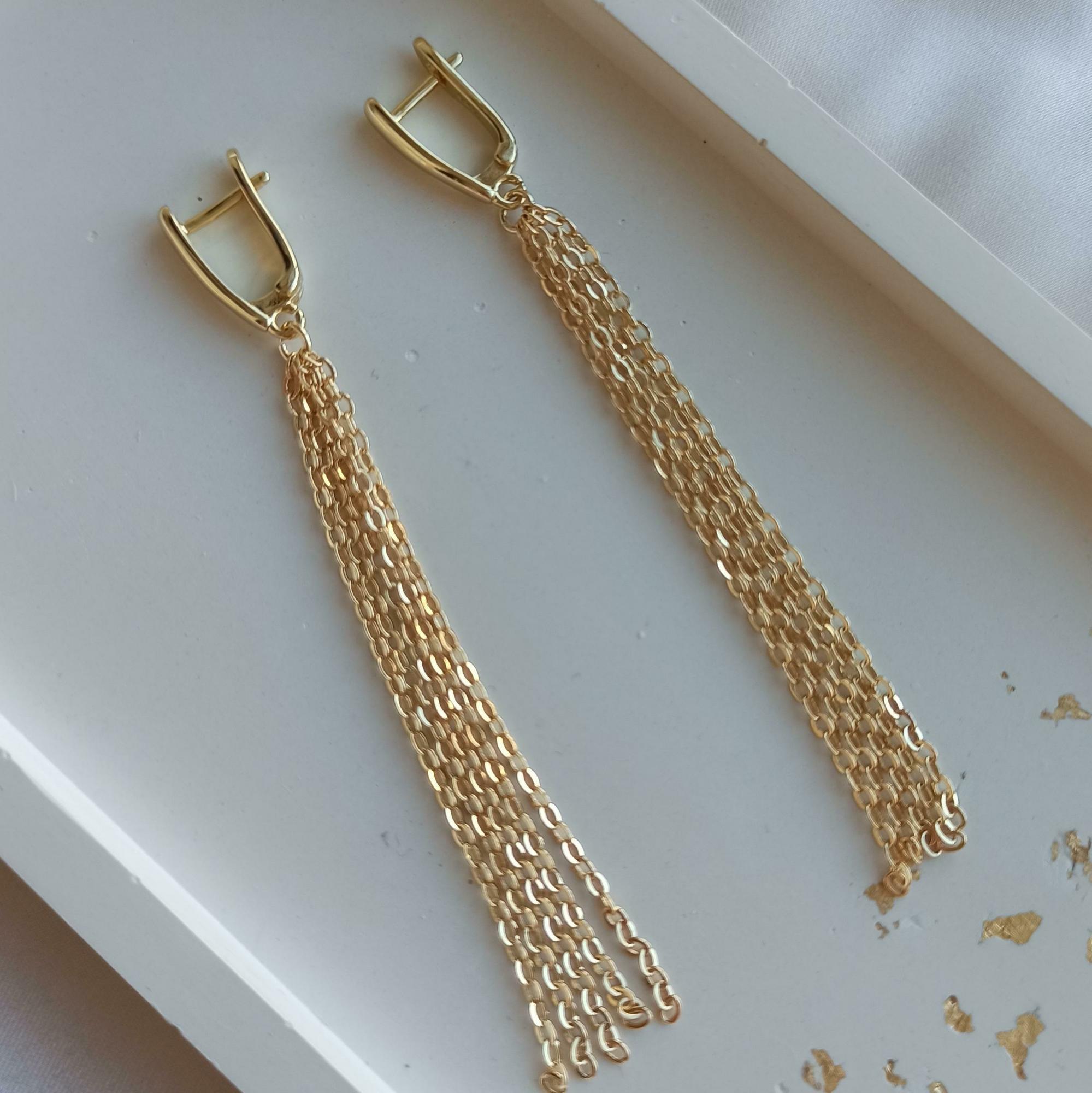 Длинные серьги Дождь, золочение