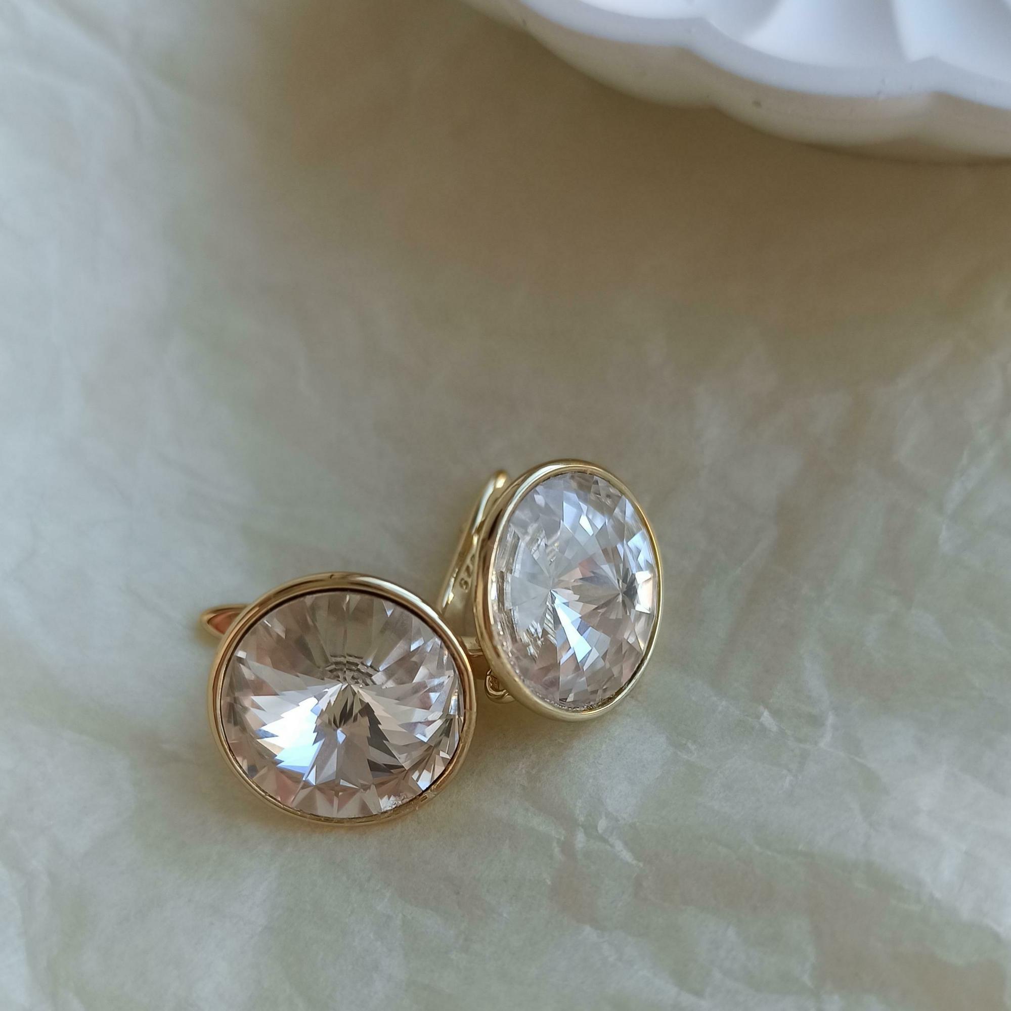 Серьги с кристаллами Сваровски Crystal, золочение