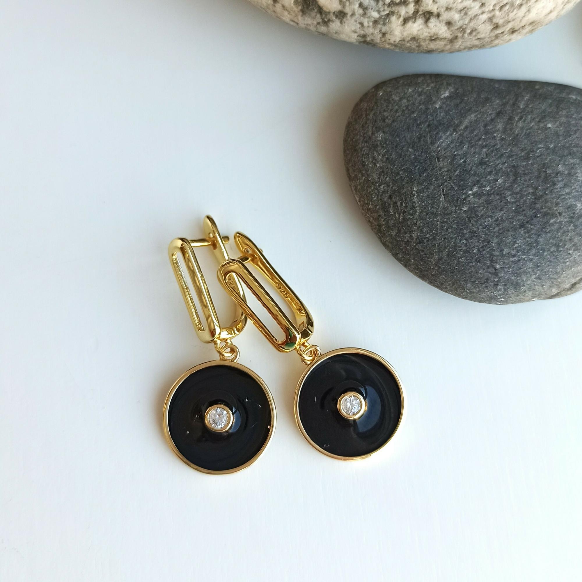 Серьги черная эмаль