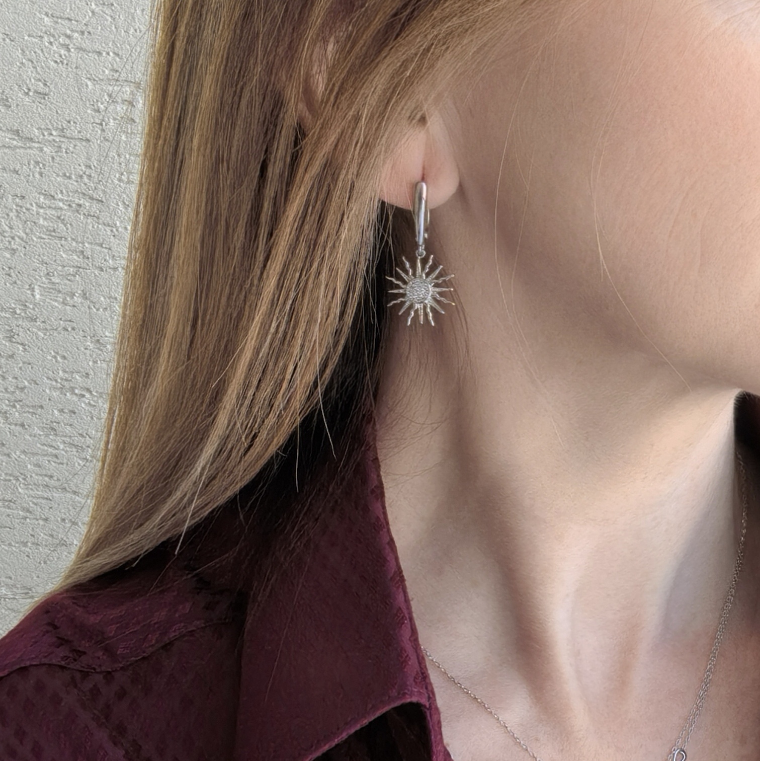 Серьги Солнце фианиты