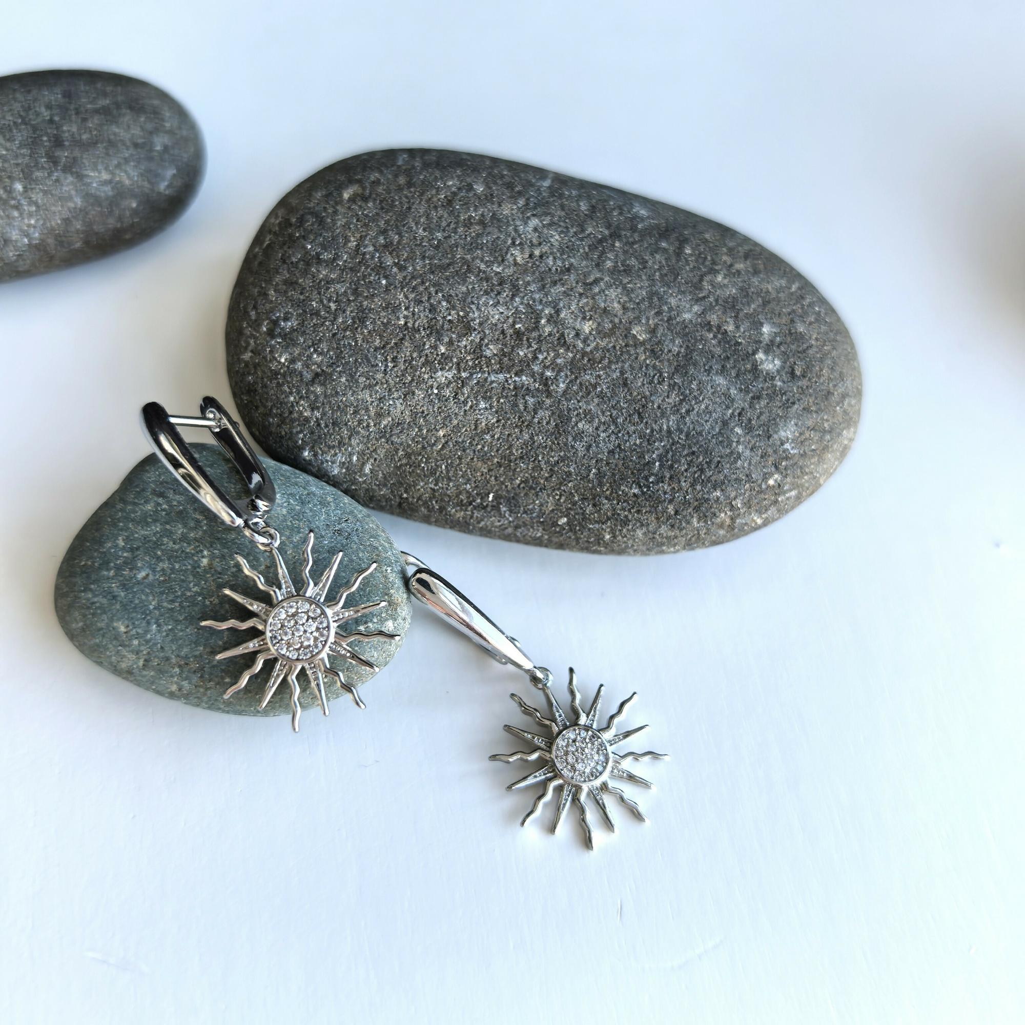 Серьги Солнце фианиты