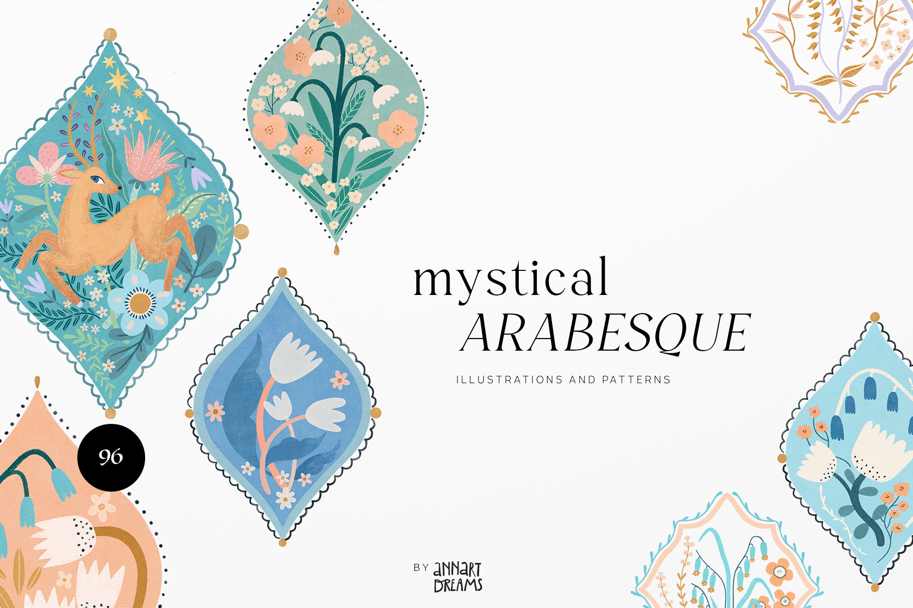 bohemian, Moroccan, boho, illustration, pattern, arabian, arabesque, ramadan, flower, deer