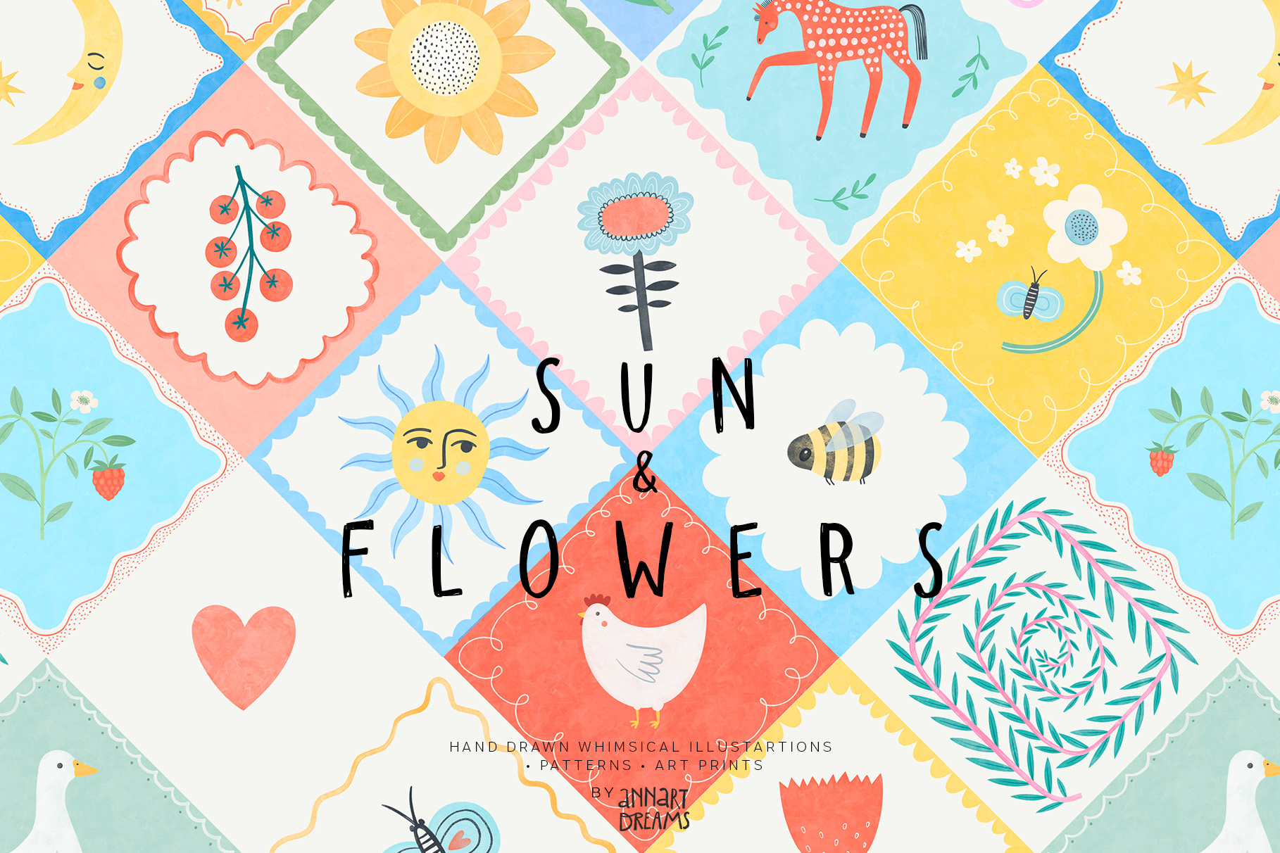 Summer illustration, Seamless Pattern, Trends, Quote Print, Kitchen Wall Art, Art Print, Printable Poster, Border, Line Art, Abstract Art, Gouache Painting