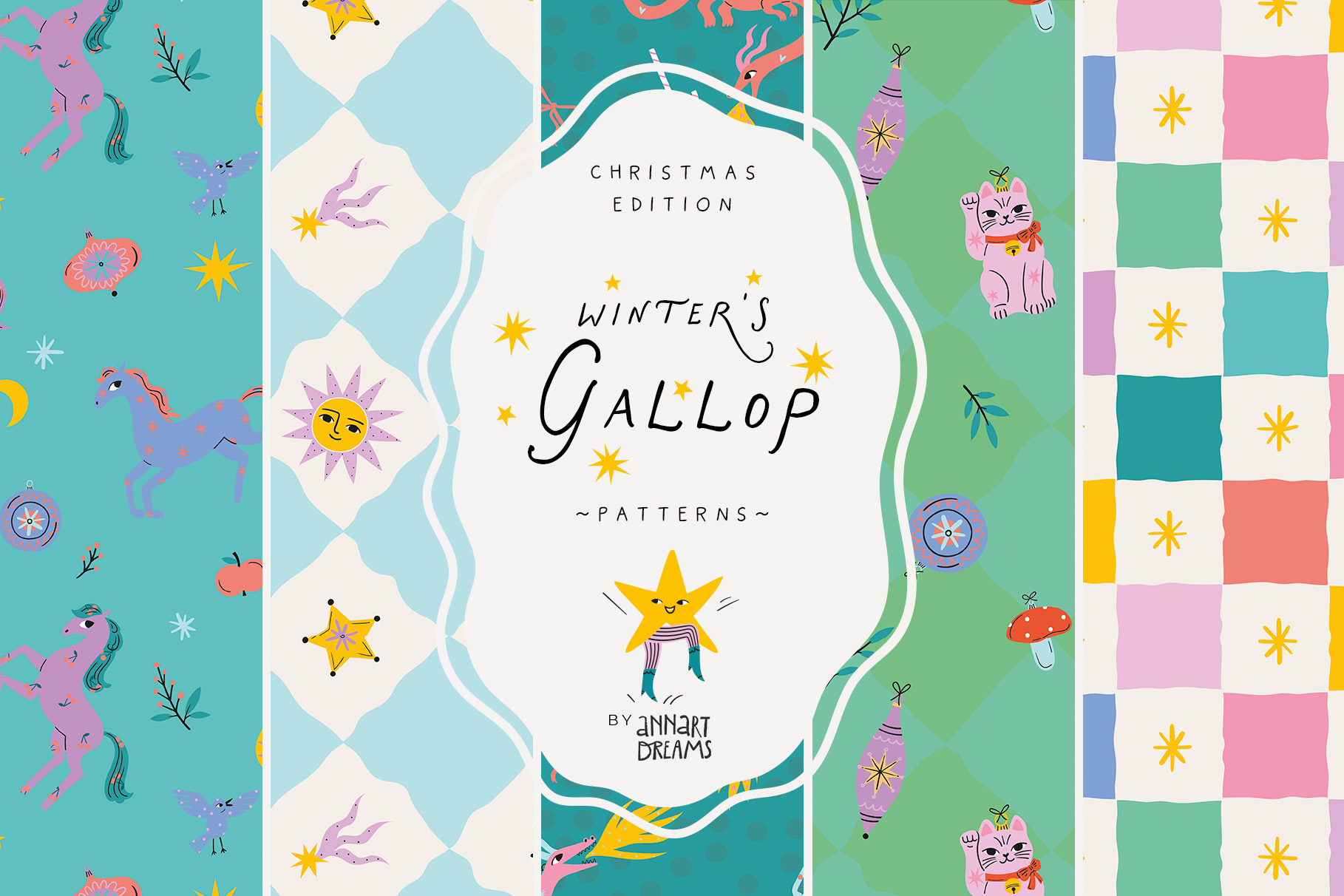 Seamless Pattern, Christmas, Winter, Year of the Horse, Christmas Illustrations, 2026, Festive Pattern