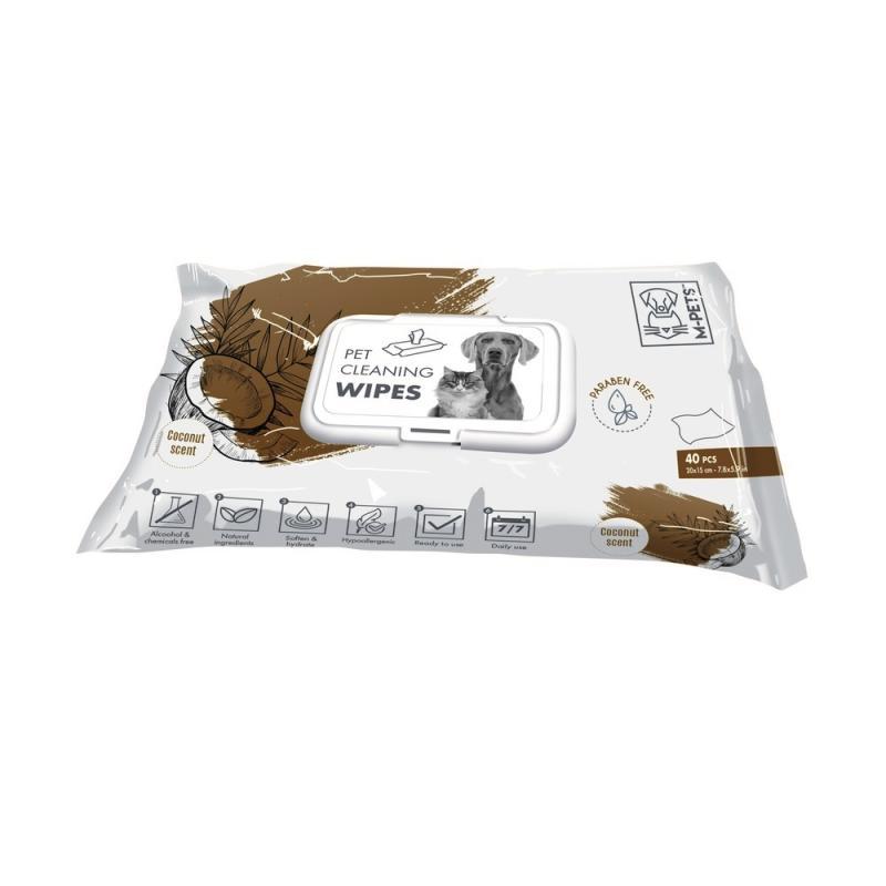 M-PETS Очищающие салфетки для животных, кокос, 40 шт.