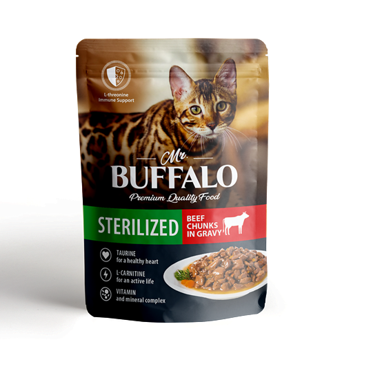 Mr.Buffalo Влажный корм пауч для стерилизованных кошек, говядина в соусе, 85 г