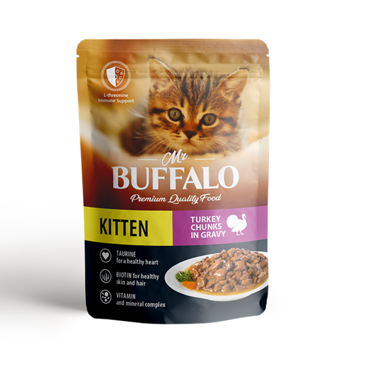 Mr.Buffalo Влажный корм пауч для котят, индейка на пару в соусе, 85 г