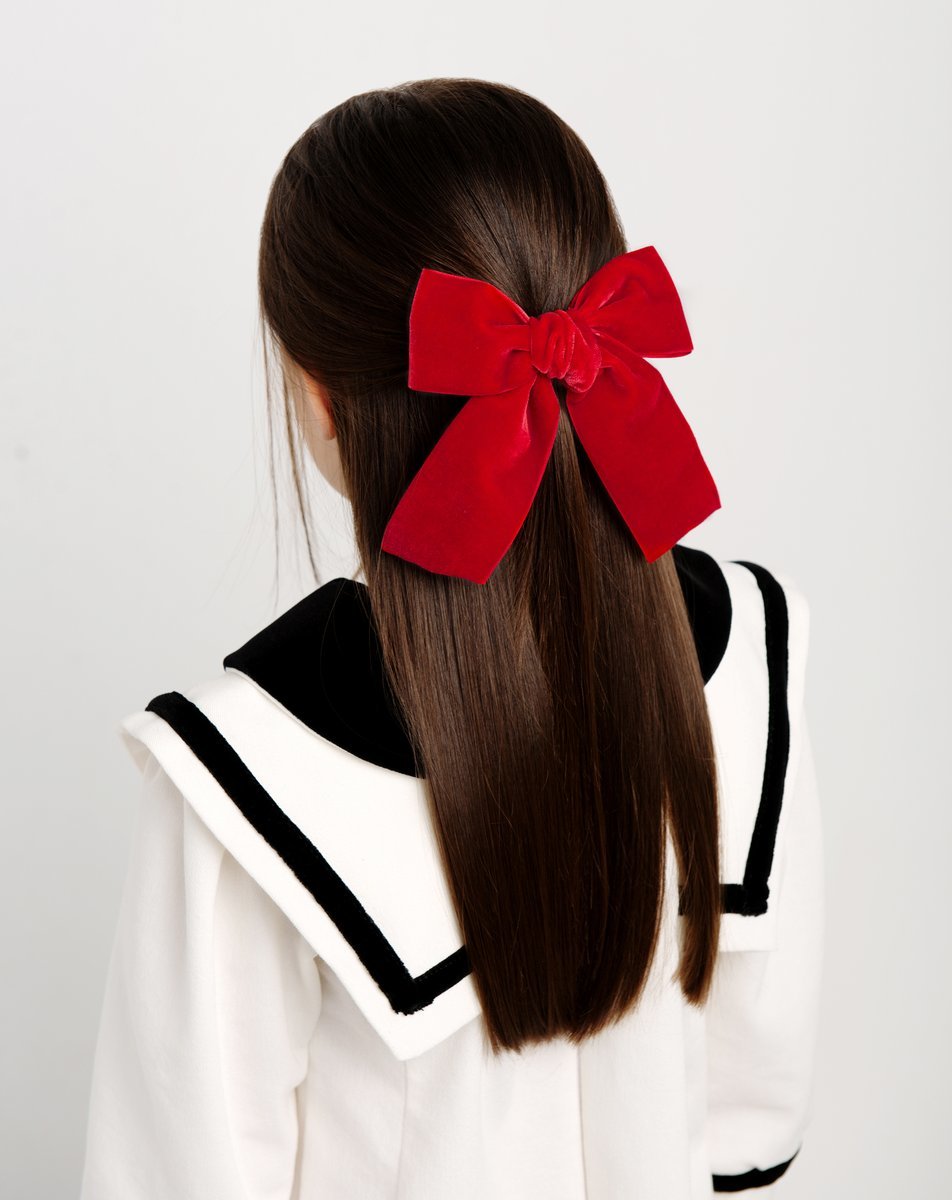 Заколка бархатная "Bow Big Size" цвет: красный