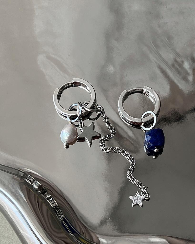 Серьги со съёмными подвесками "blue and stars"