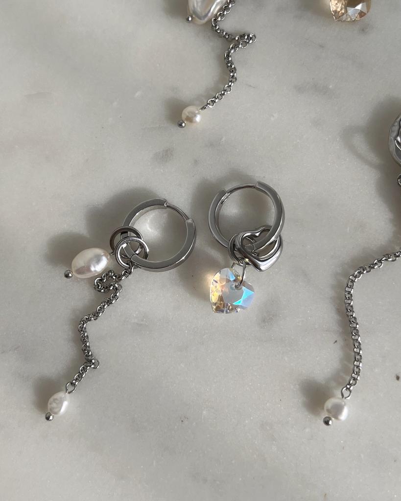 Серьги со съёмными подвесками "rainbow heart and pearl"