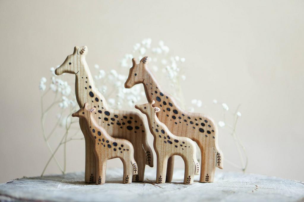 Giraffe family wooden toy