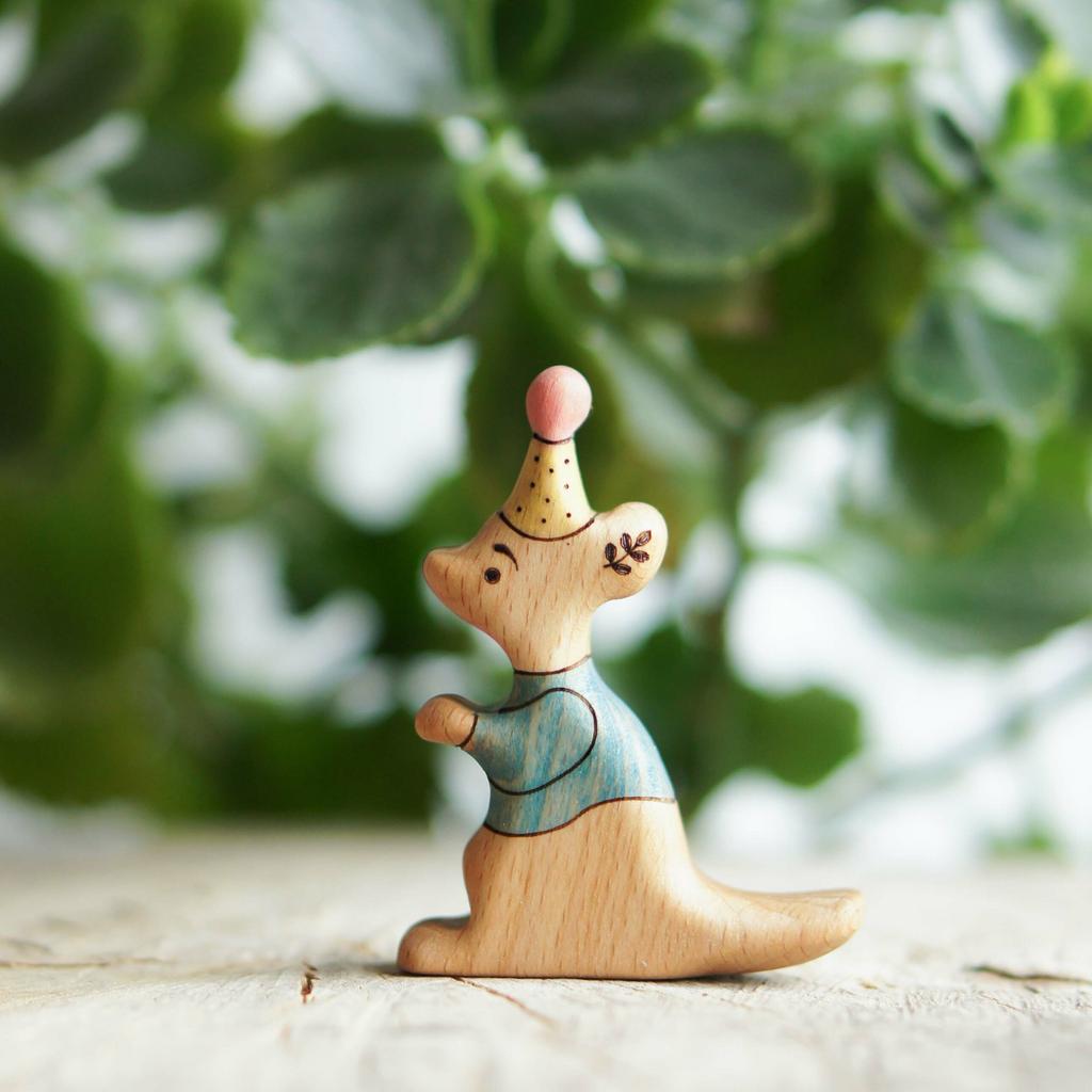 Baby Roo with party hat wooden toy