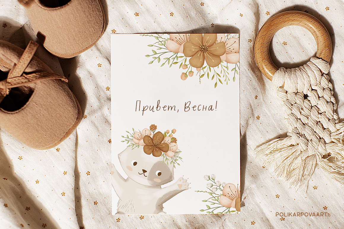 Коллекция "Цветочные котята" - графические иллюстрации, композиции и паттерны