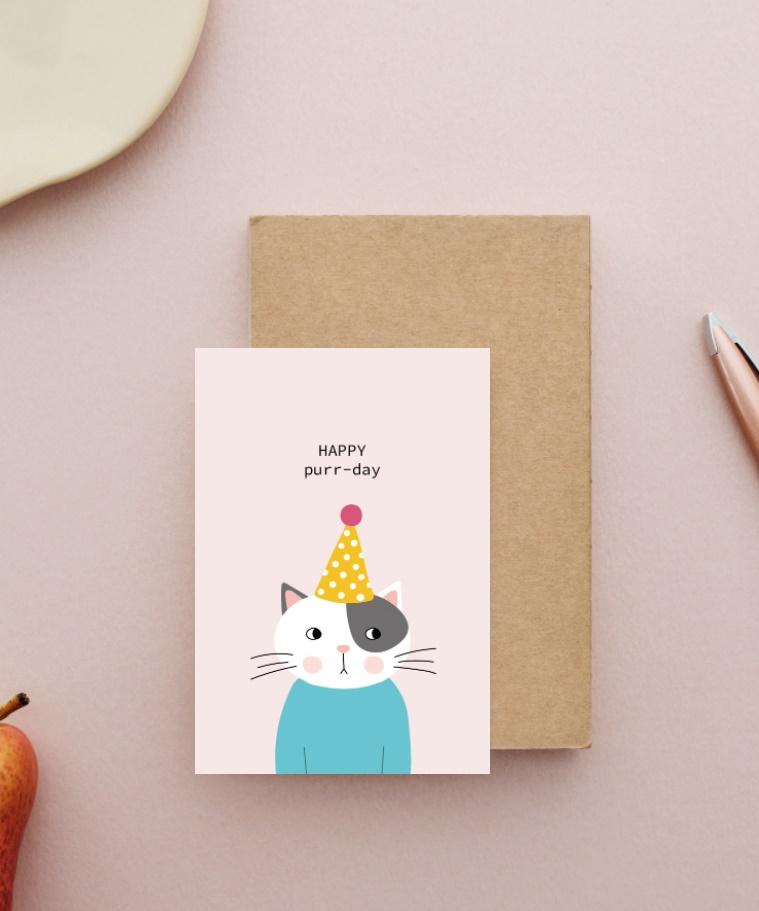 Открытка с милым котиком "Happy purr-day"