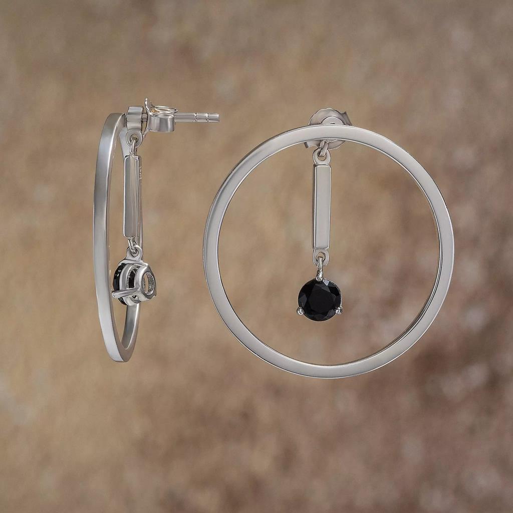 Серьги-трансформеры Кольцо с чёрным цирконом (Ag 925)