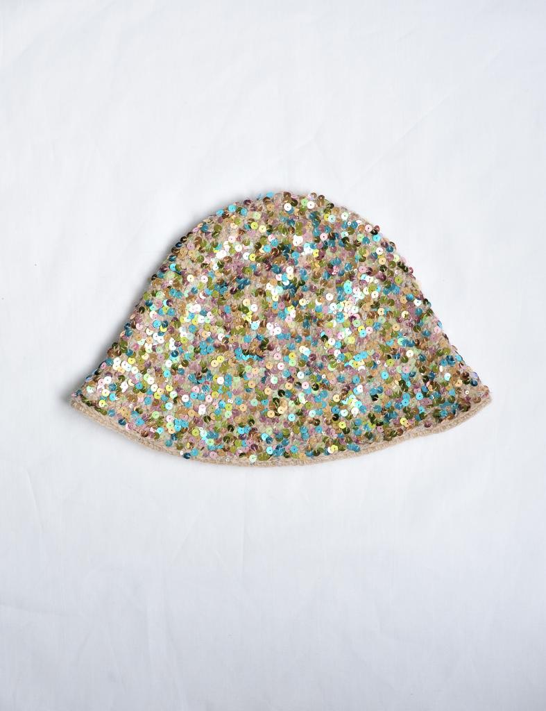 Панама с разноцветными пайетками бежевая