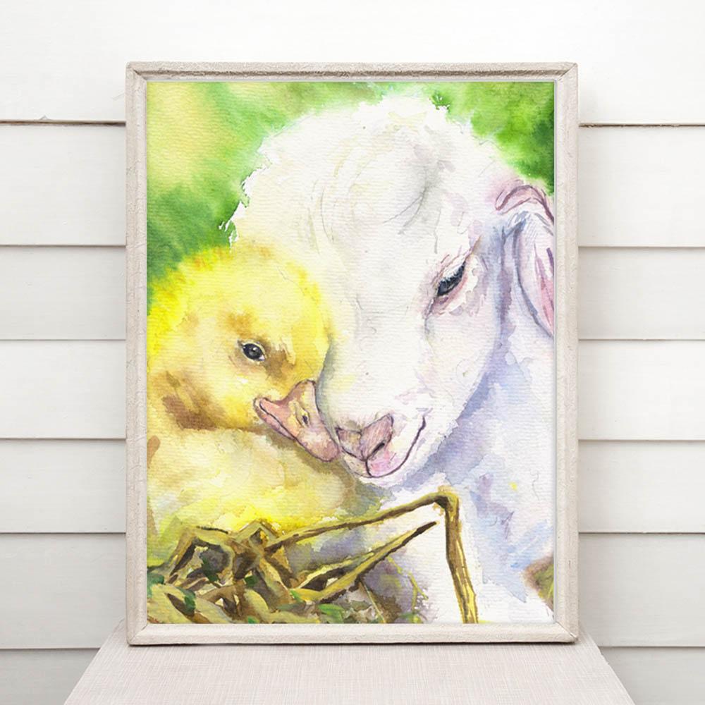 Print "Lamb and chick" | Watercolor