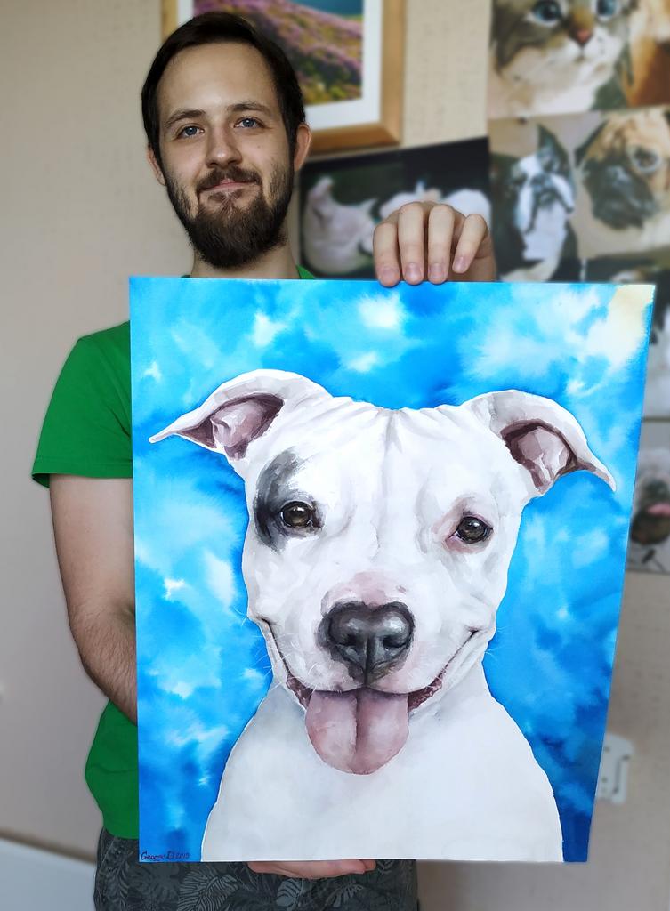 Custom order with pet | Watercolor | Size 20 x 16 inches