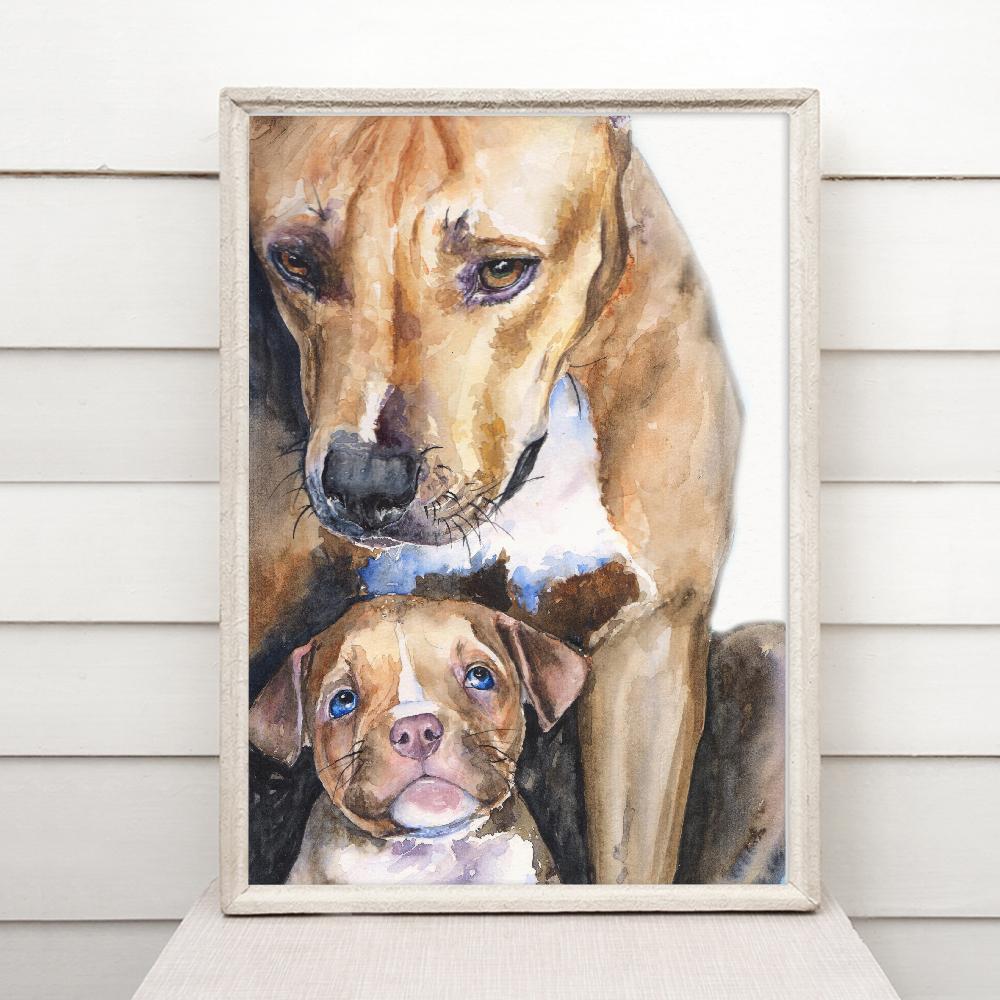 Print "Puppy with mother" | Watercolor