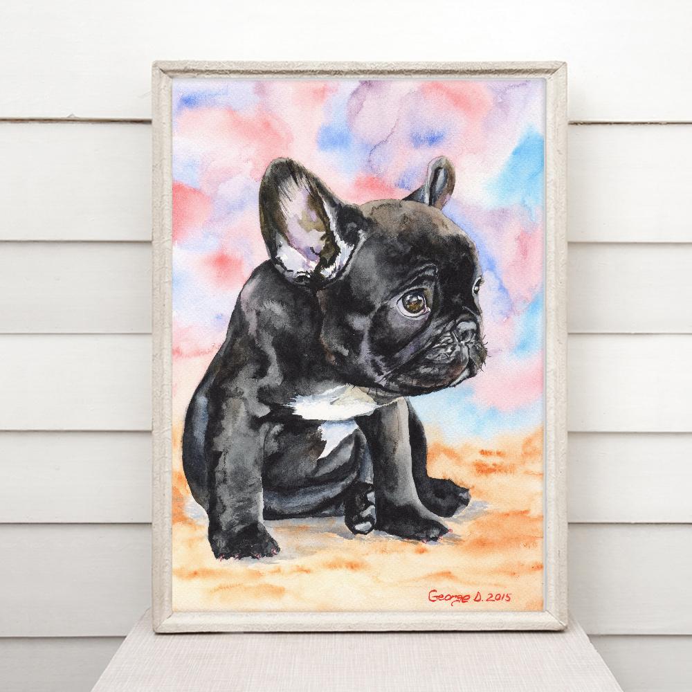 Print "French bulldog puppy" | Watercolor