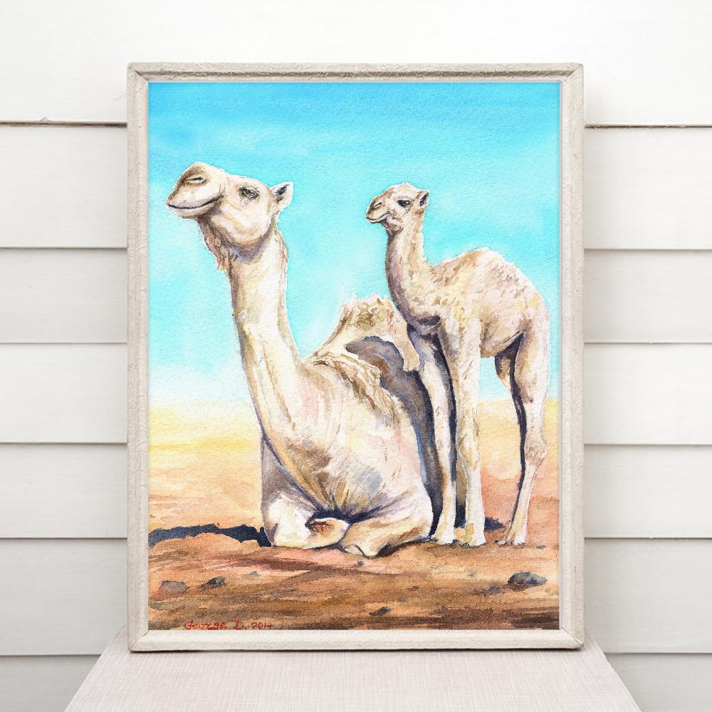 Print "Mother and baby camel" | Watercolor