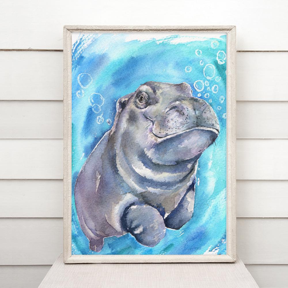 Print "Hippo baby" | Watercolor