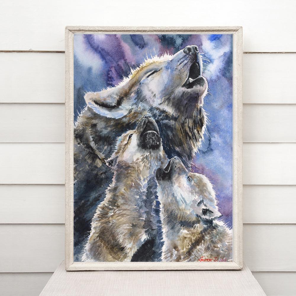 Print "Wolves family" | Watercolor