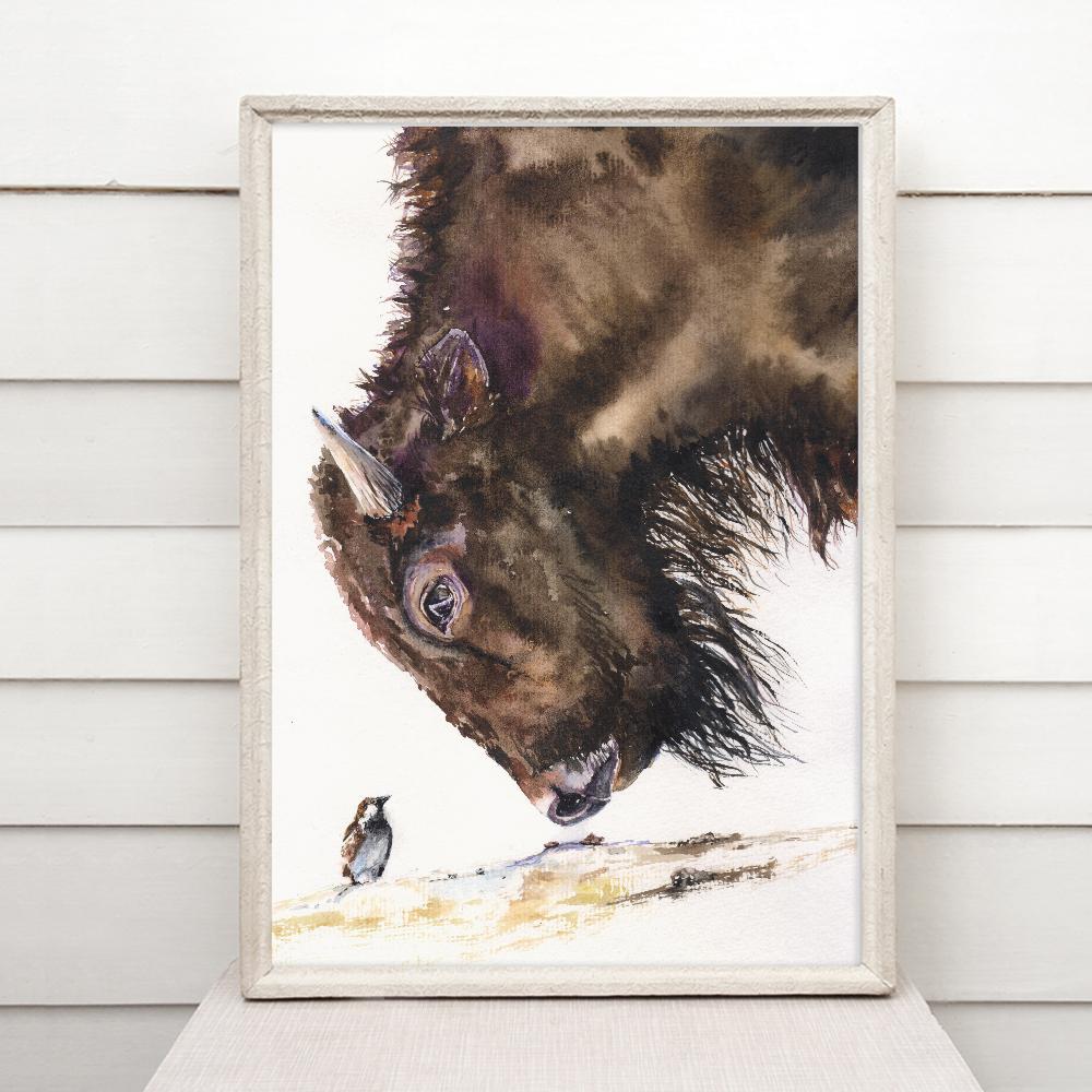 Print "Buffalo and sparrow" | Watercolor