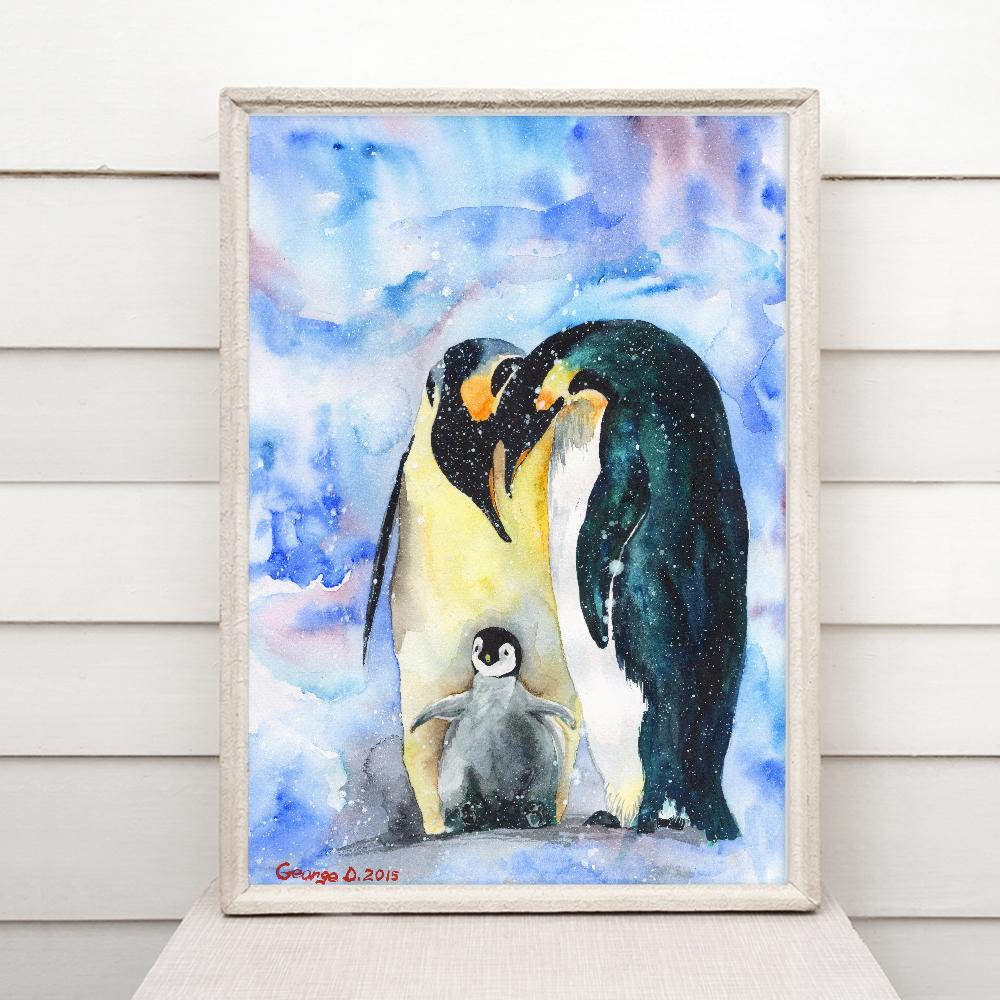 Print "Penguins family" | Watercolor